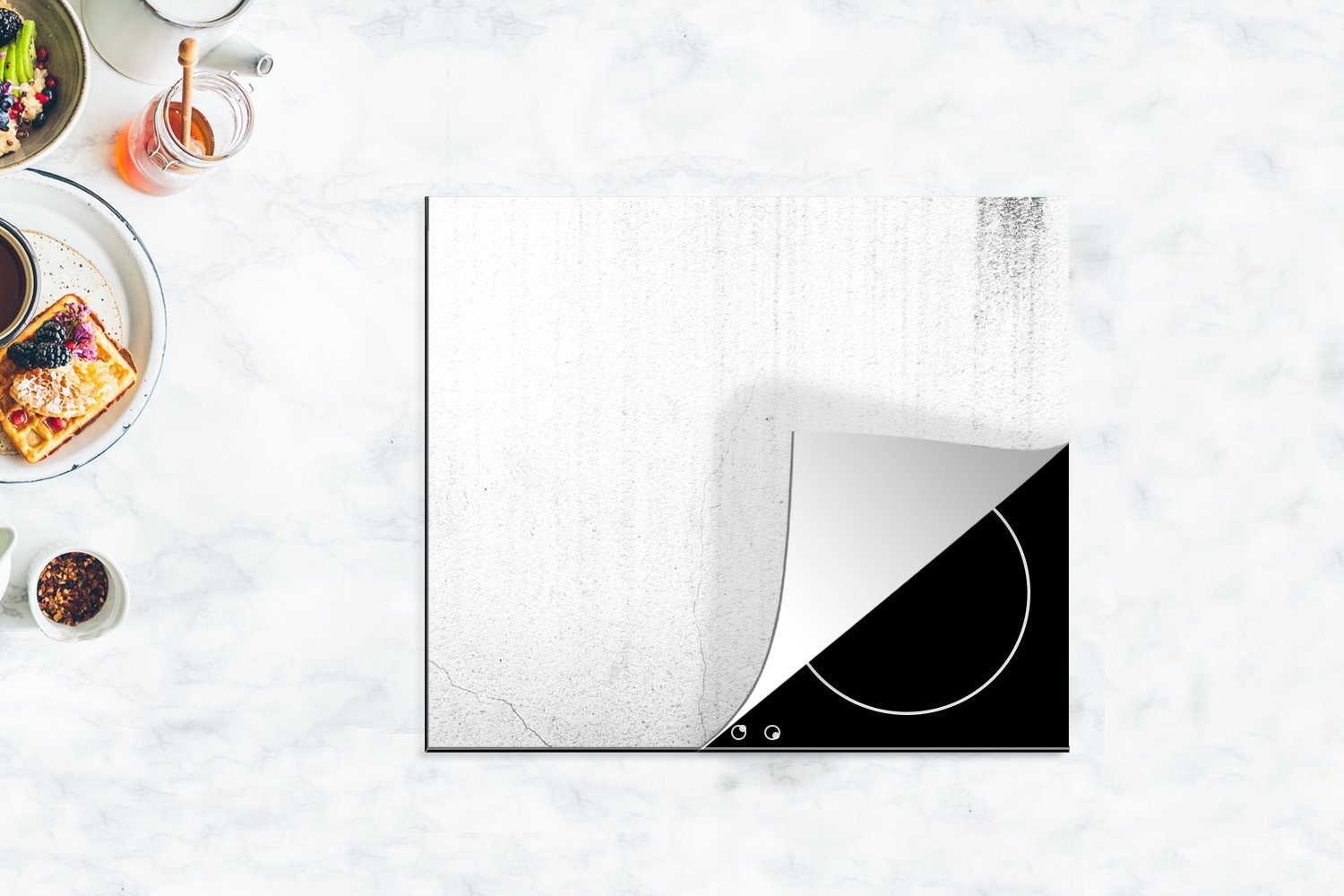Beton von MuchoWow vergrößert Induktionsherd das Grau - Material Vinyl, Induktionskochfeld Arbeitsfläche - Vinyl, - Dekoration Abdeckung perfekte, Strukturiert rollbare Kochfeld - - Herdblende-/Abdeckplatte (1 - - für die - Weiß Induktionsschutz tlg), Herdabdeckung jedes Industriell, Matte Küchen