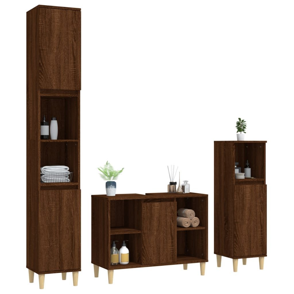 vidaXL Badezimmer-Set 3-tlg. Badmöbel-Set Braun Eichen-Optik günstig online kaufen