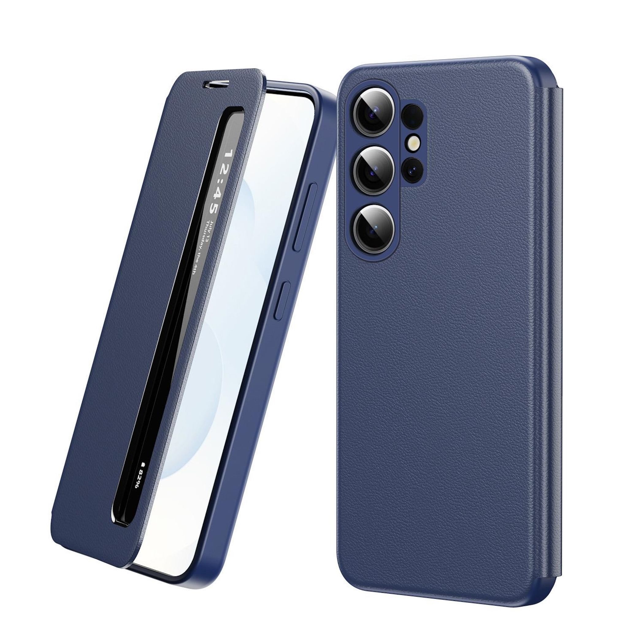 Wigento Handyhülle Für Samsung Galaxy S26 Ultra 5G Smart View Kunstleder Hülle Blau, Smart View Fenster, Rundumschutz