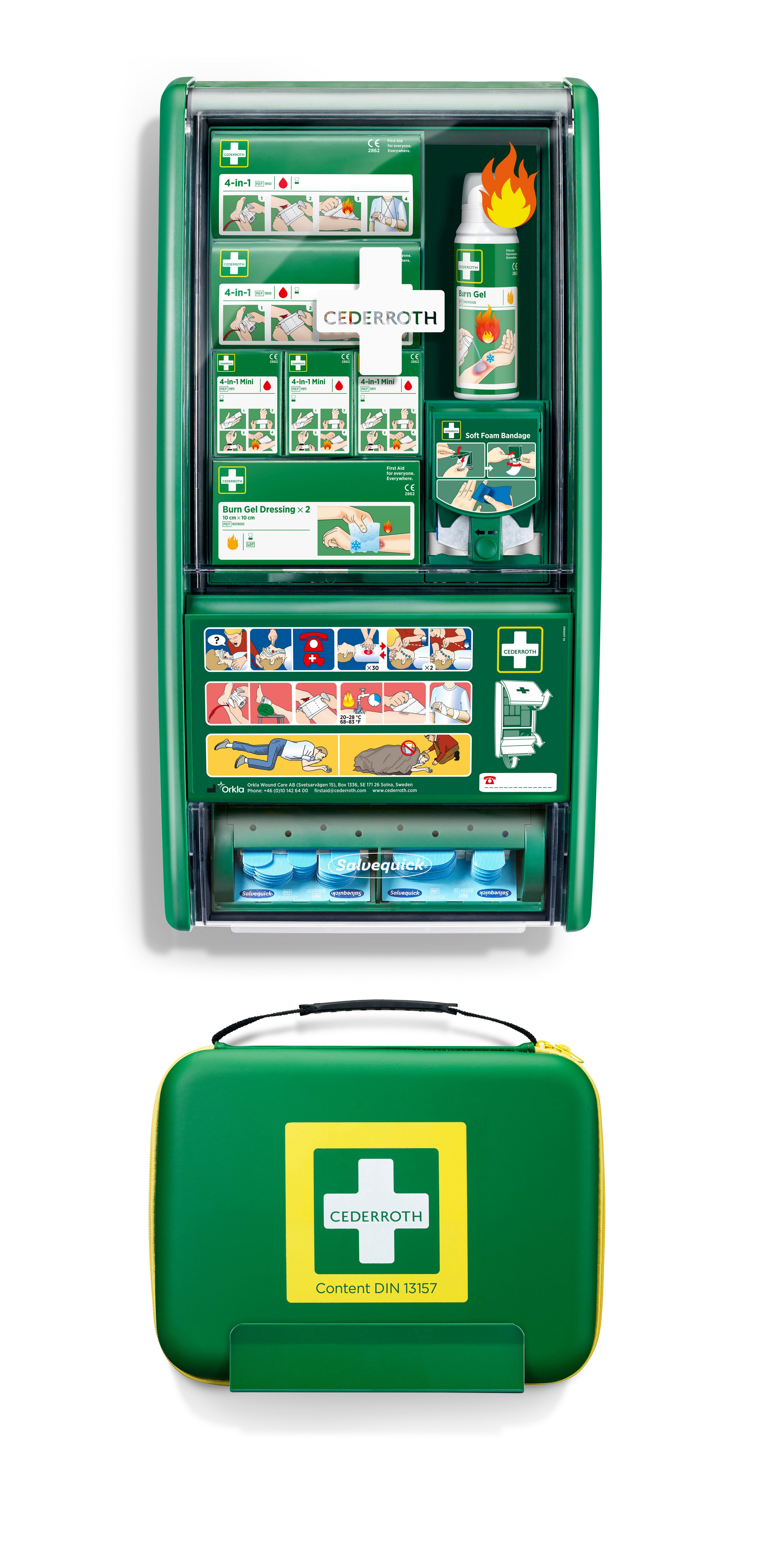Cederroth Erste-Hilfe-Set Cederroth First Aid & Burn Station Set DIN 13157, (Erweiterte Erste-Hilfe-Station mit spezieller Verbrennungsversorgung, 1 St), für schnelle und effektive Erstversorgun