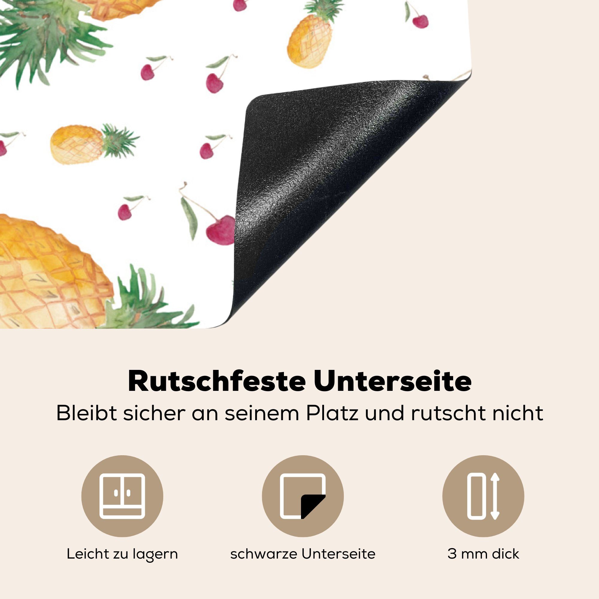 Vinyl, MuchoWow Kirschen küche - Arbeitsplatte Aquarelle, (1 tlg), cm, für 78x78 Ananas - Ceranfeldabdeckung, Herdblende-/Abdeckplatte