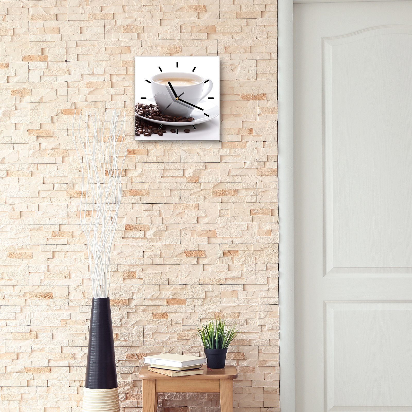 Wanduhr Kaffeebohnen Glasuhr Wanduhr auf Tasse Primedeco Wandkunst cm mit Größe 30 30 Motiv x