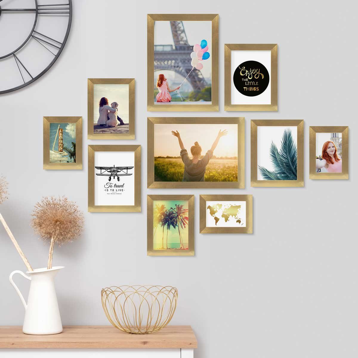 PHOTOLINI Bilderrahmen 10er Set breite Rahmen in verschiedenen Formaten für Einzelbilder, für 10 Bilder (10er Set), MDF Holz, Acrylglas & Zubehör, Formate 10x15 – Bild 4 von 5