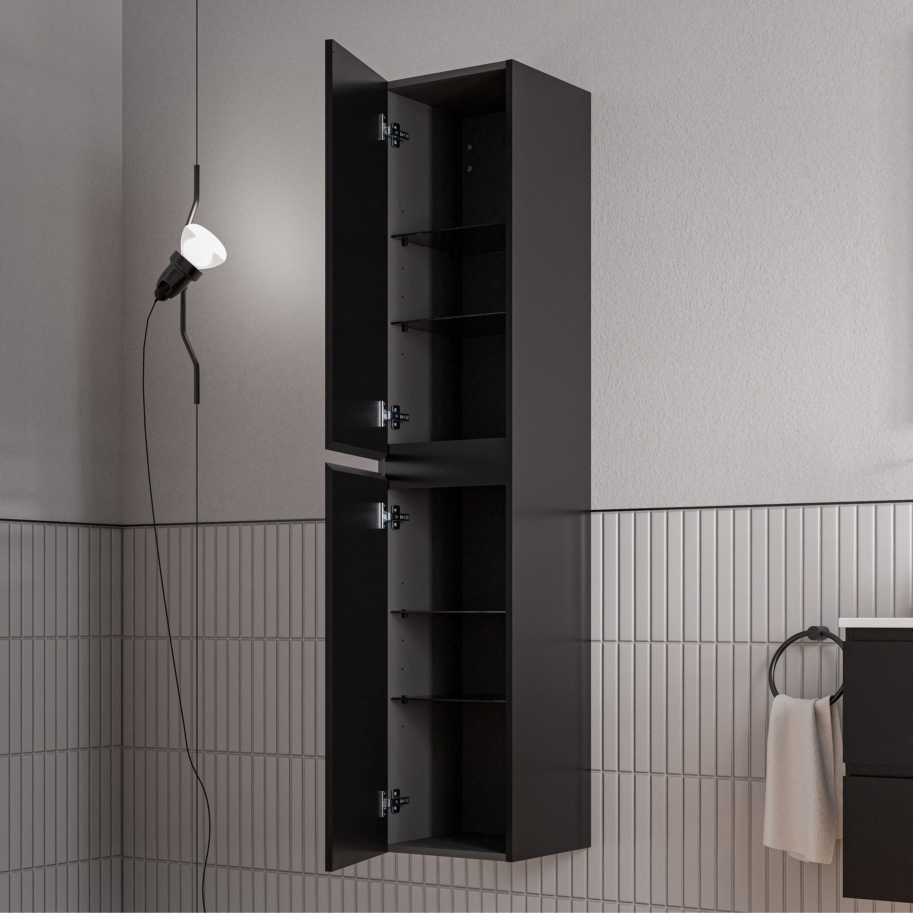 Bernstein Hochschrank AVA Hochschrank Schwarz matt 170cm Hochschrank Badschrank 2 Türen flexibler Anschlag Soft-Close