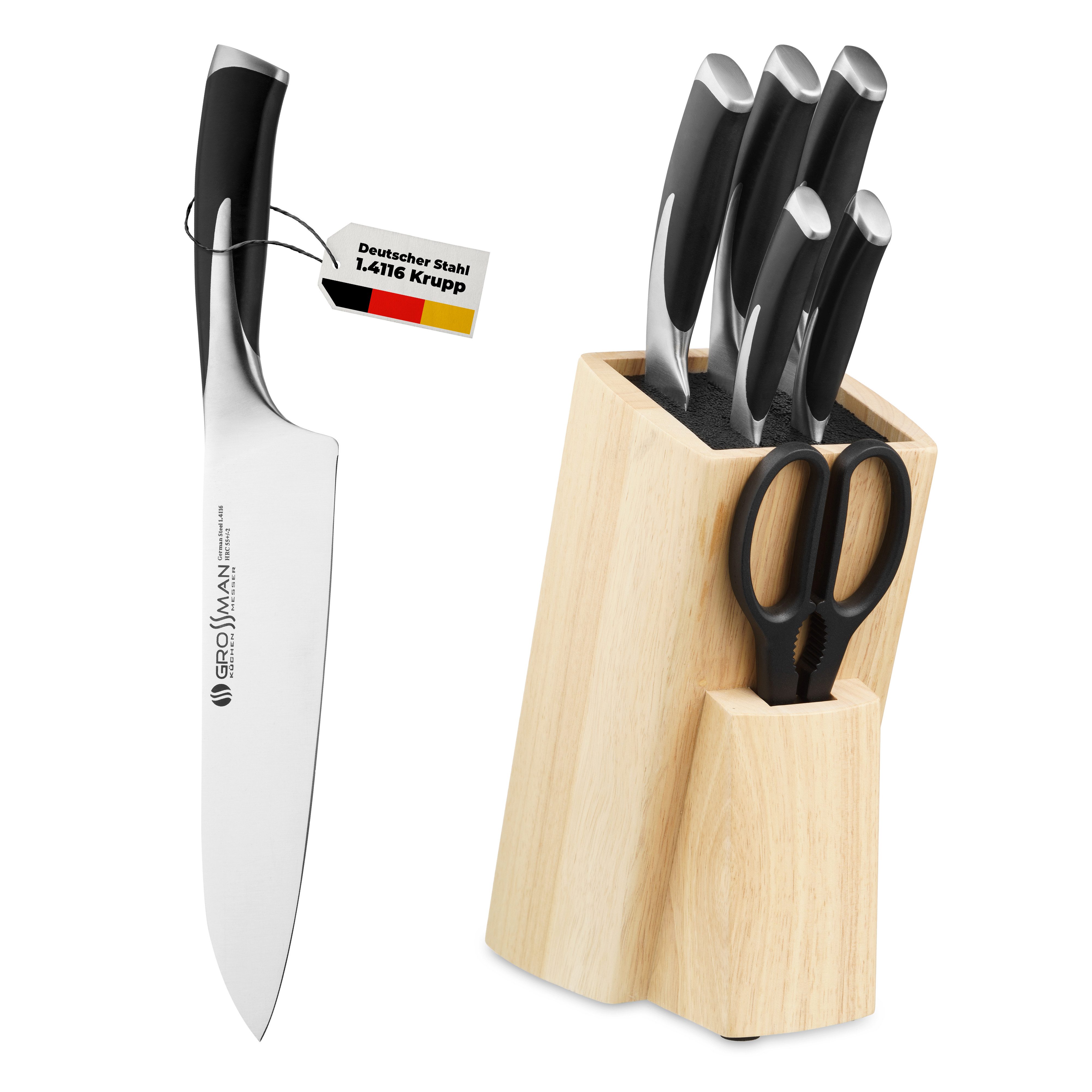 GROSSMAN Messerblock SL2723G Oxford 6-teiliges Messerset, deutscher Edelstahl, Gummibaum