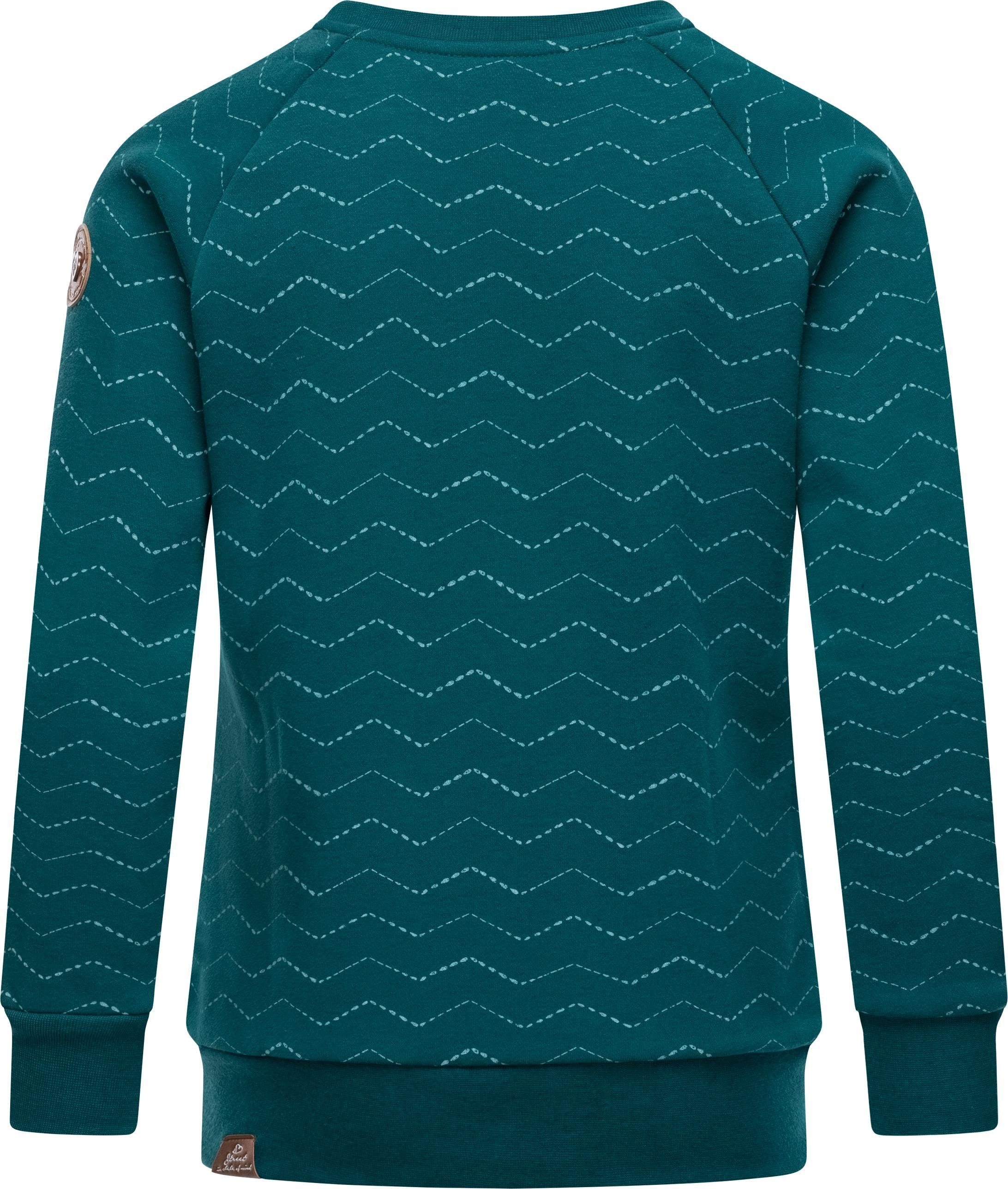 aquablau Ragwear stylisches Sweatshirt Mädchen Zick-Zack-Muster mit Sweater Darinka Zig Zag