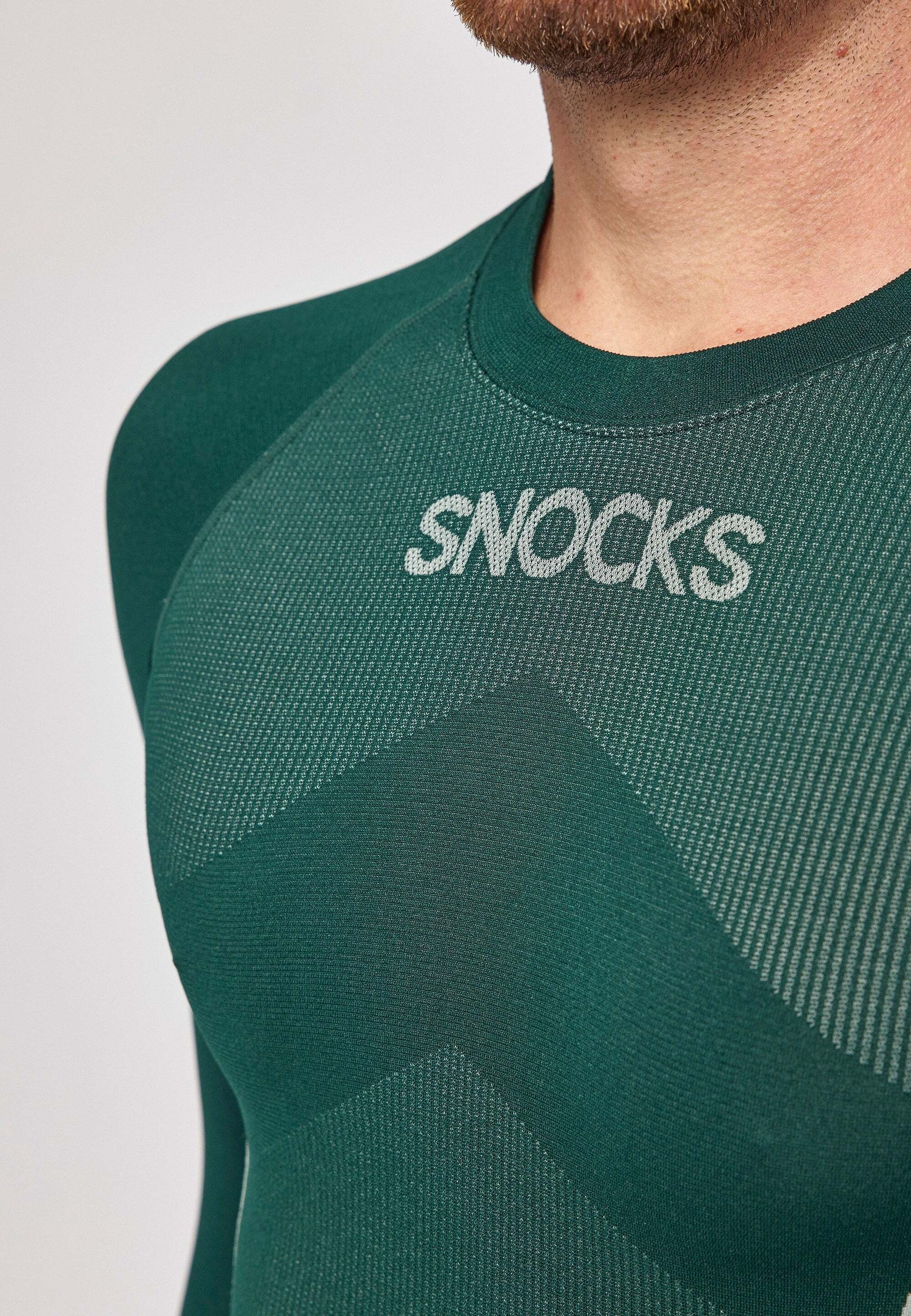 SNOCKS Thermounterhemd Thermounterwäsche mit Dunkelgrün perfekt (1-St) und für wärmeisolierend Daumenloch atmungsaktiv Herren für Wintersportaktivitäten