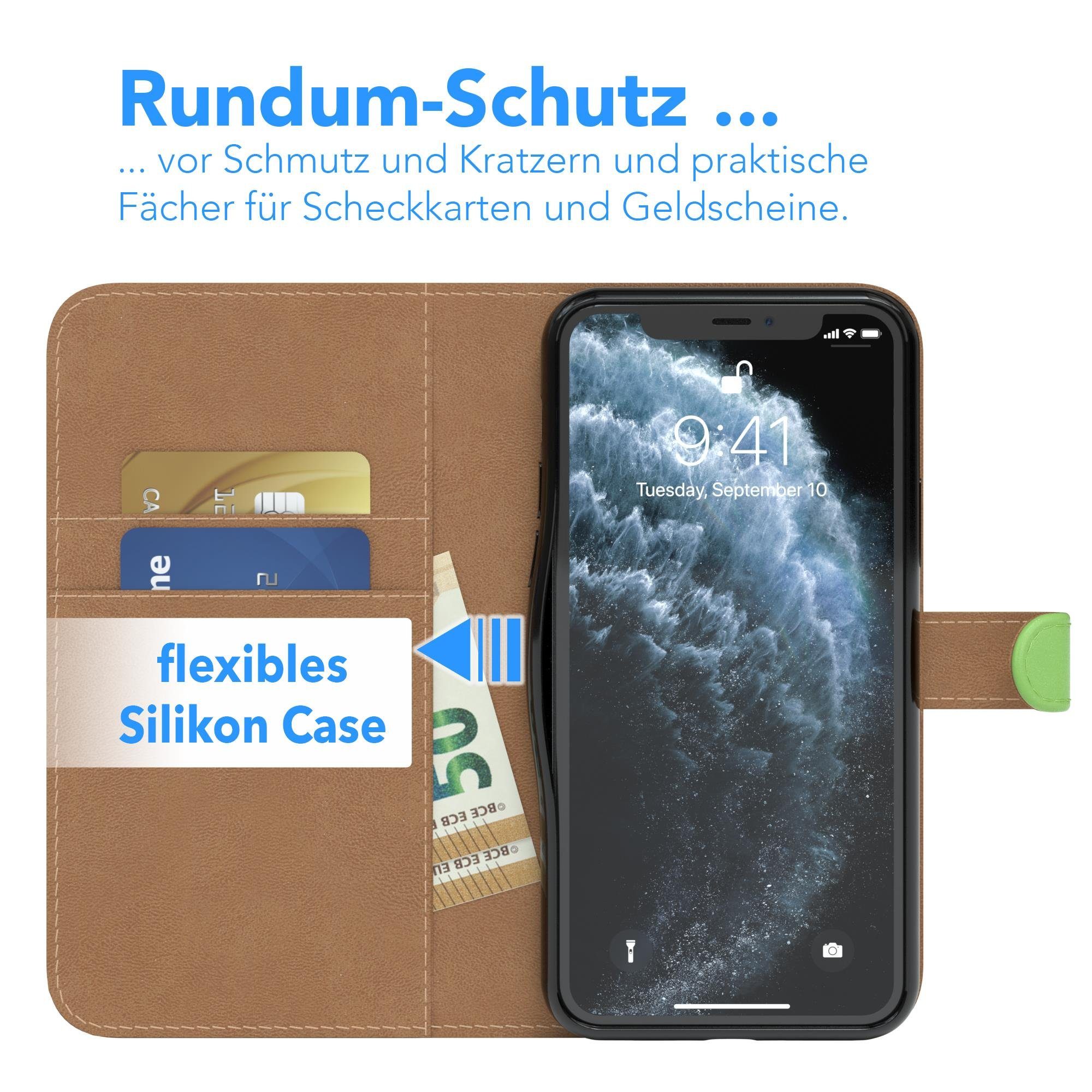 EAZY CASE Handyhülle Bookstyle Farbig für Apple iPhone 11 Pro, Schutzhülle mit Standfunktion Kartenfach Handytasche aufklappbar Etui