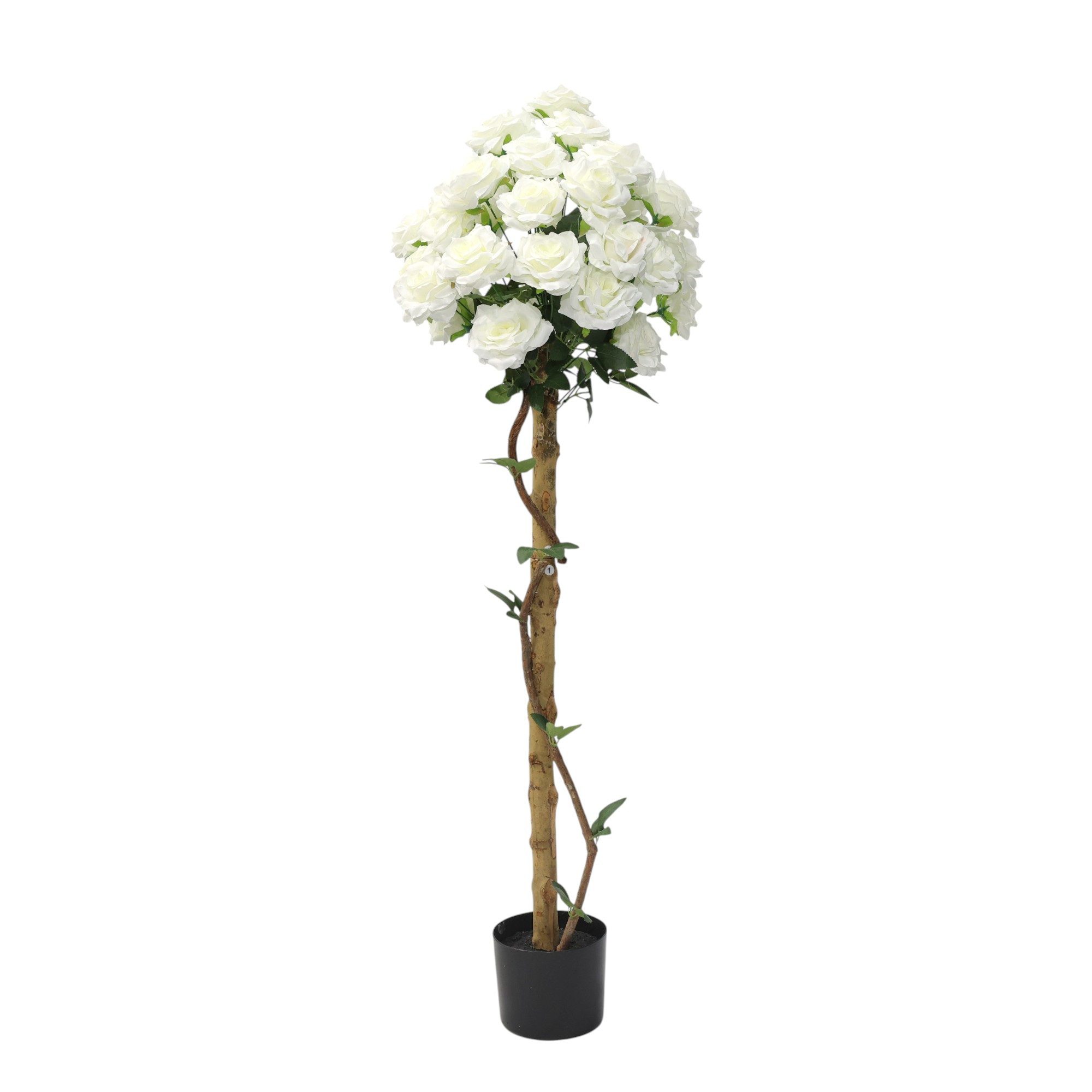Kunstpflanze künstliche Stockrose Kunstrose groß weiß im Topf Rosenbaum Rose, Arnusa, Höhe 120 cm, Hochzeitsdeko Zimmerpflanze