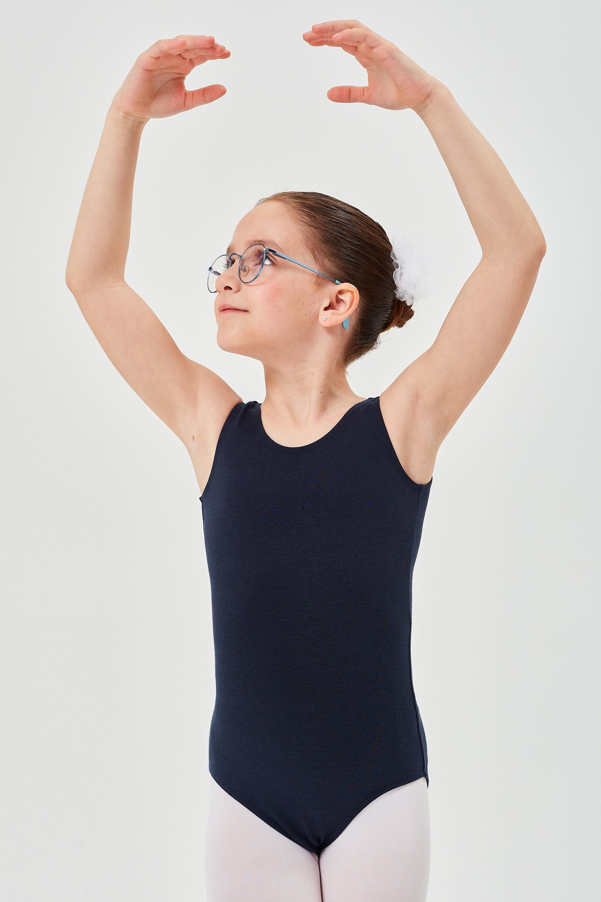 tanzmuster Body Ballettbody Lissy aus weicher Baumwolle ärmelloses Trikot fürs Kinder Ballett marineblau