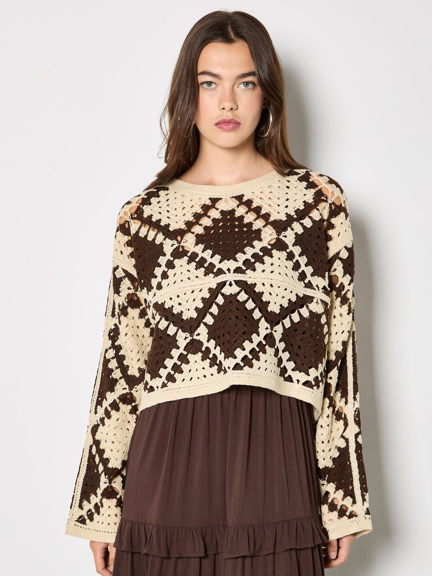 Apricot Spitzenshirt Crochet Diamonds Cropped Pullover Häkelarbeit günstig online kaufen