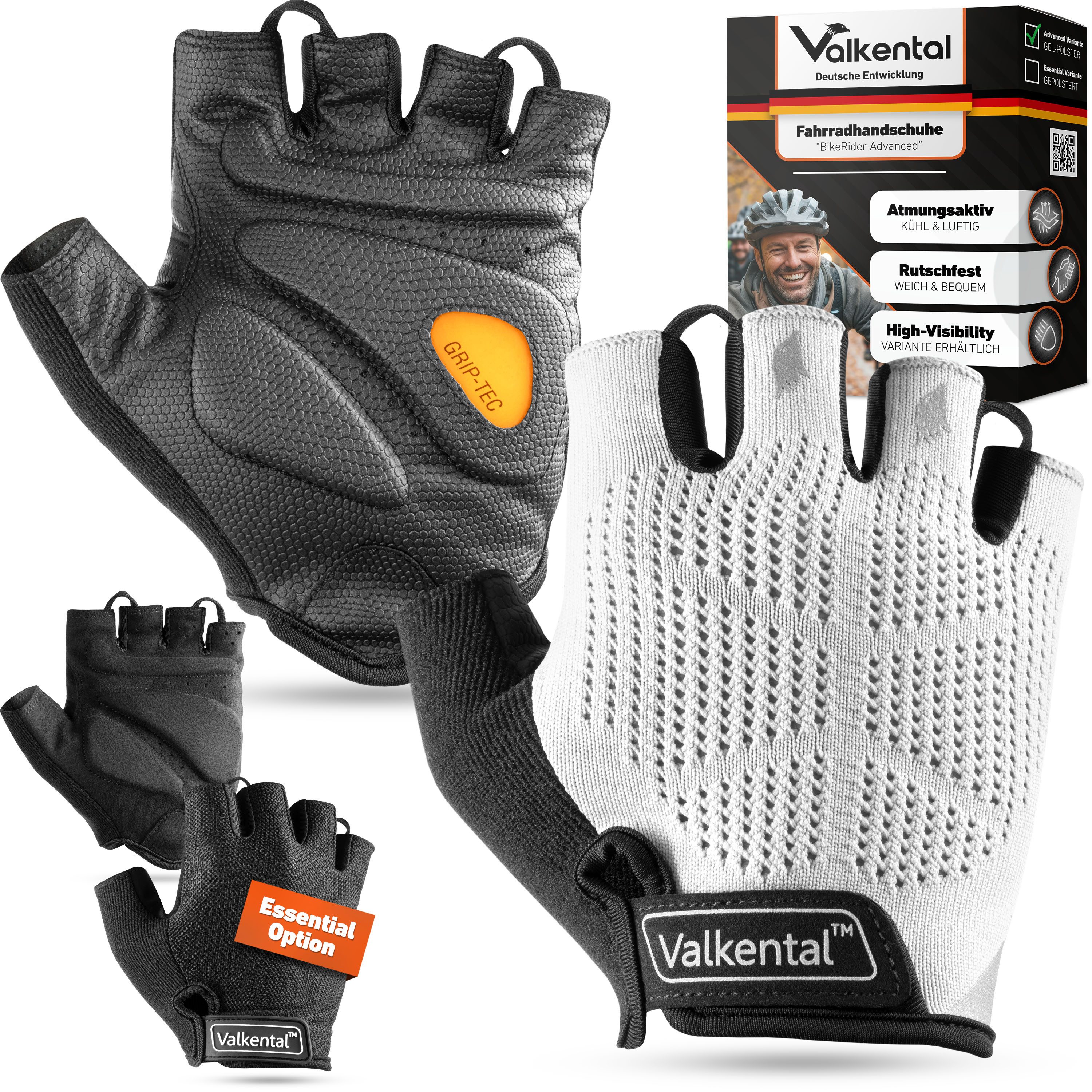 Valkental Fahrradhandschuhe Fingerlose Radhandschuhe für Herren & Damen Gepolstert rutschfest, weich & atmungsaktiv