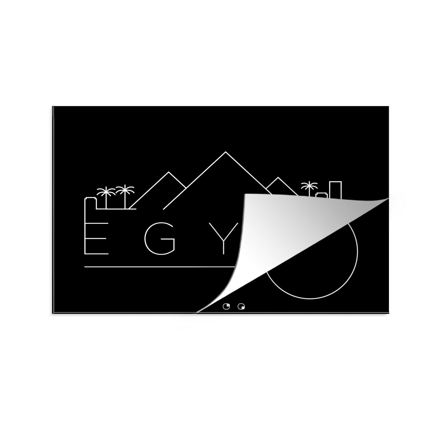 MuchoWow Herdblende-/Abdeckplatte Skyline "Ägypten" auf schwarzem Hintergrund, Vinyl, (1 tlg), 81x52 cm, Induktionskochfeld Schutz für die küche, Ceranfeldabdeckung