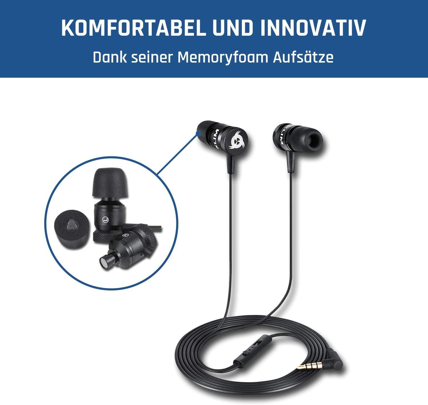 KLIM Fusion In-Ear-Kopfhörer (3,5mm Schwarz Klinkenanschluss, Stöpsel) Foam Memory