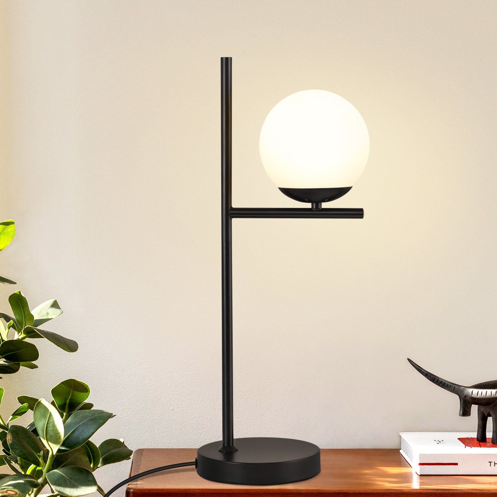 Nettlife Tischleuchte Schwarz/gold Glas Metall Modern E27 Fassung Schalter Nachttischlampe, LED wechselbar, Wohnzimmer Schlafzimmer Kinderzimmer Büro