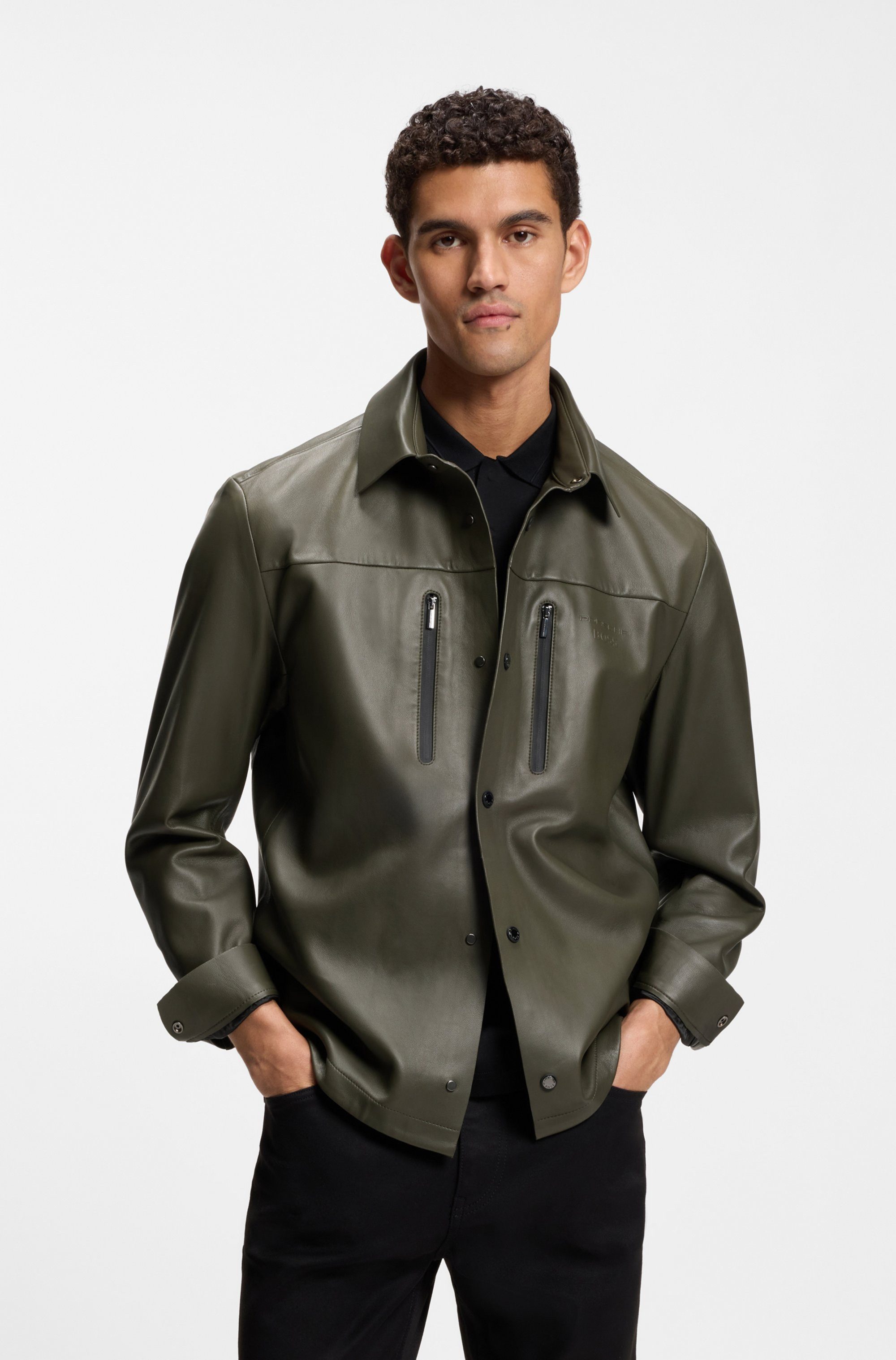 BOSS GREEN Hemdjacke Porsche Spirit 70 Capsule Collection aus Nappaleder, Premium Herrenmode Limited