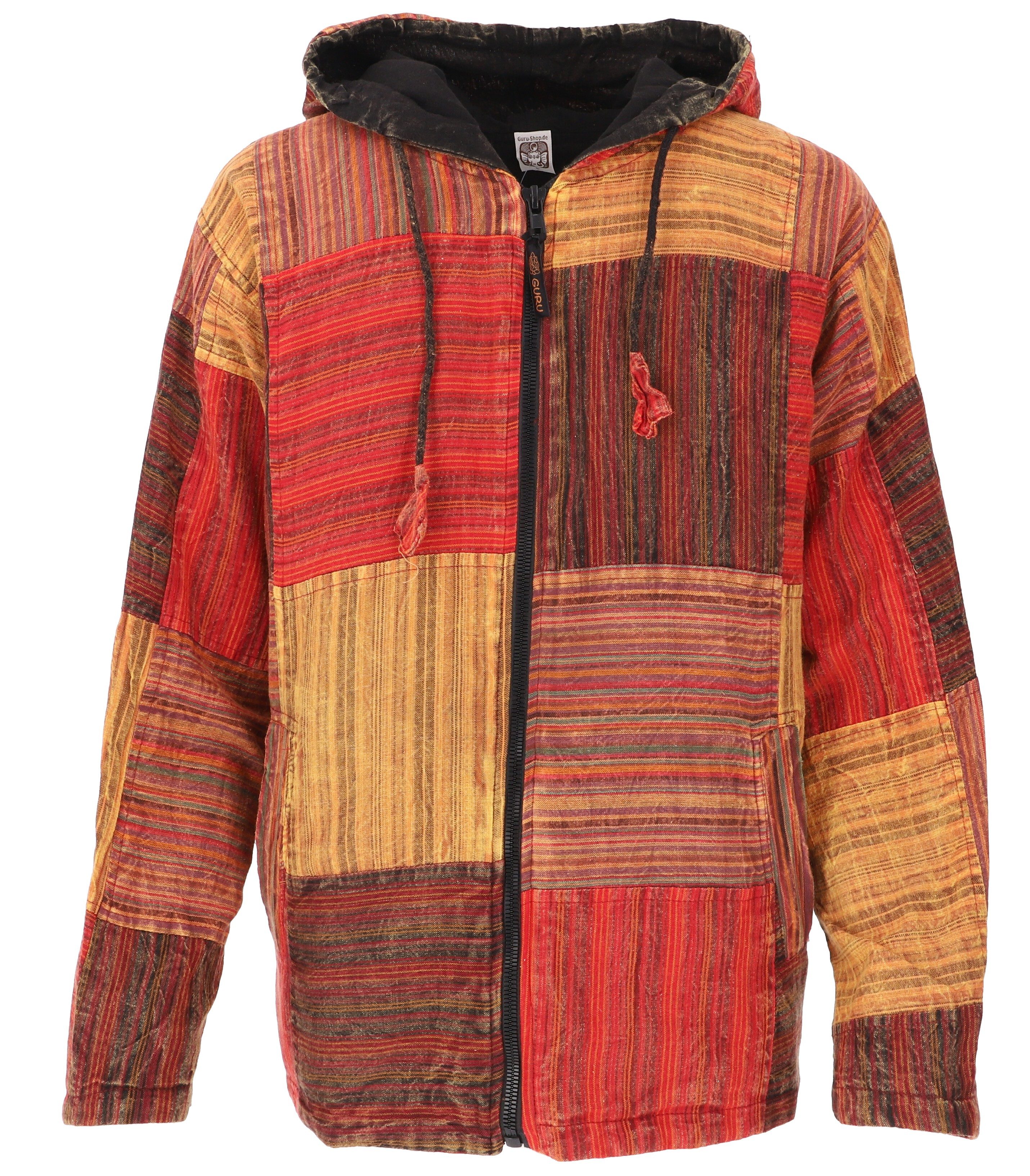 Guru-Shop Strickjacke Goa Jacke, Unisex Patchwork Jacke - orange Hippie, Ethno Style, alternative Bekleidung