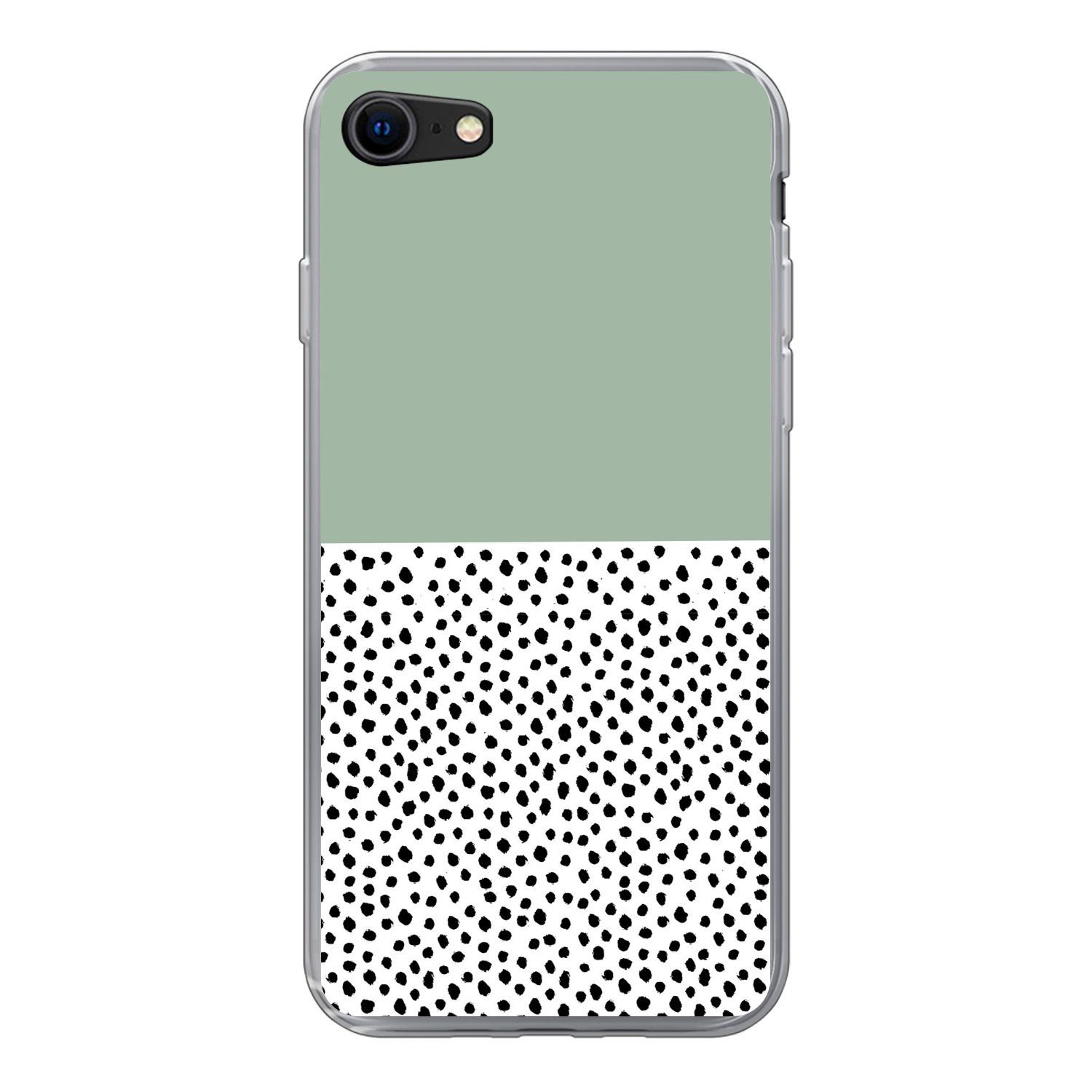 MuchoWow Handyhülle für Apple iPhone 7 Polka dots - Grün - Schwarz, Smartphone-Bumper, Print, Handy Schutzhülle Dünn