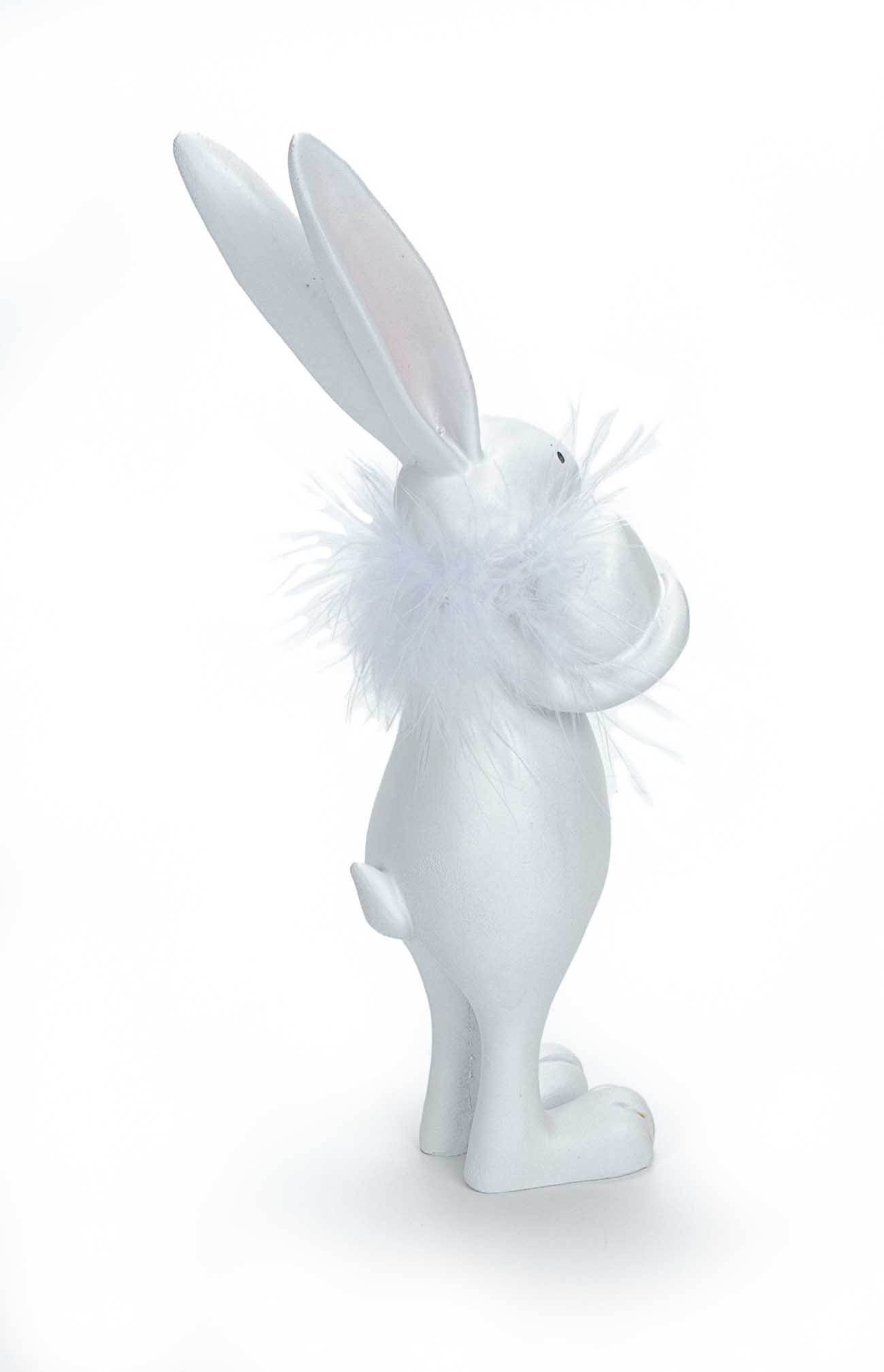 Bubble-Store Osterhase Osterfigur (Oster Deko Figur), Osterhase weiß mit Federboa und 2 Ostereiern