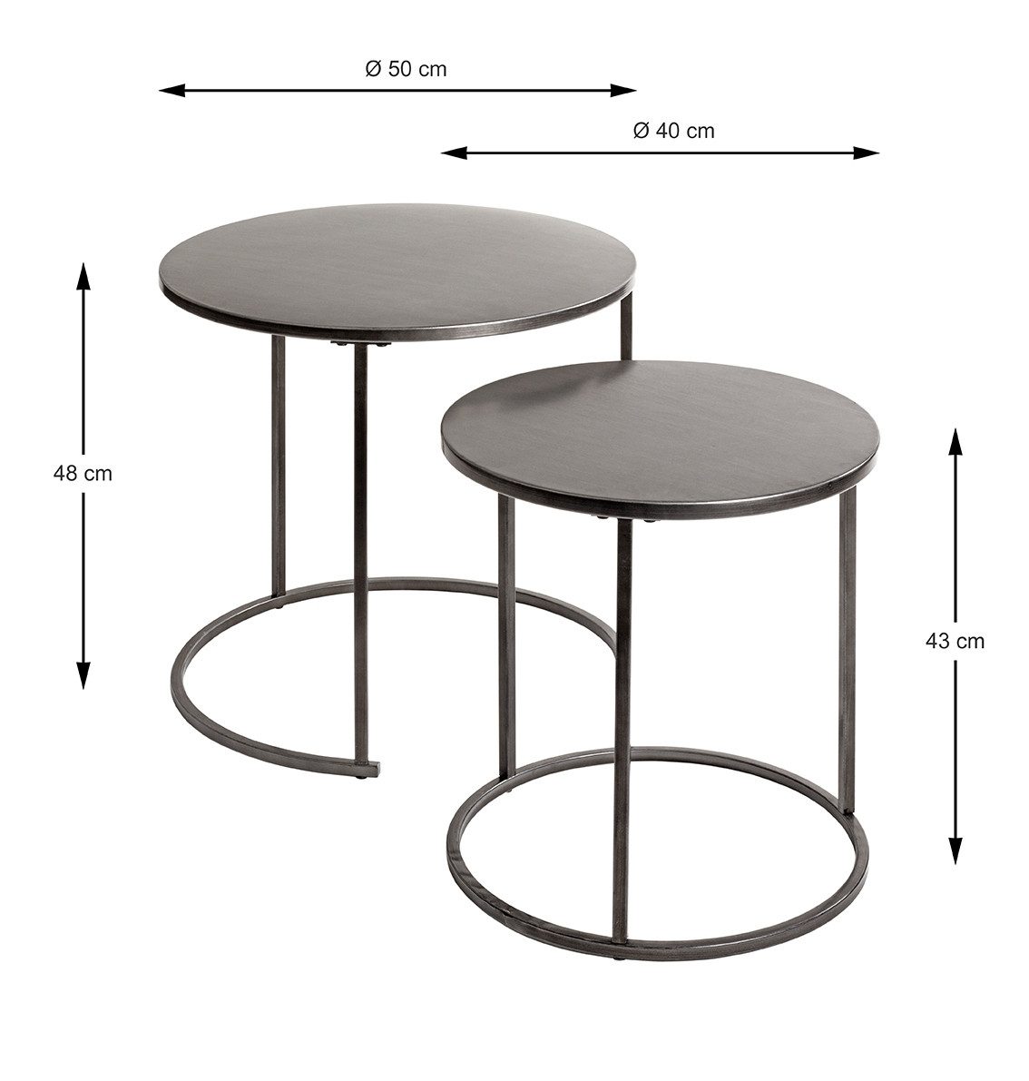 HAKU Beistelltisch (2er Set) in anthrazit, Metall - 43x40cm (HxD) (2er Set, 2er Set)