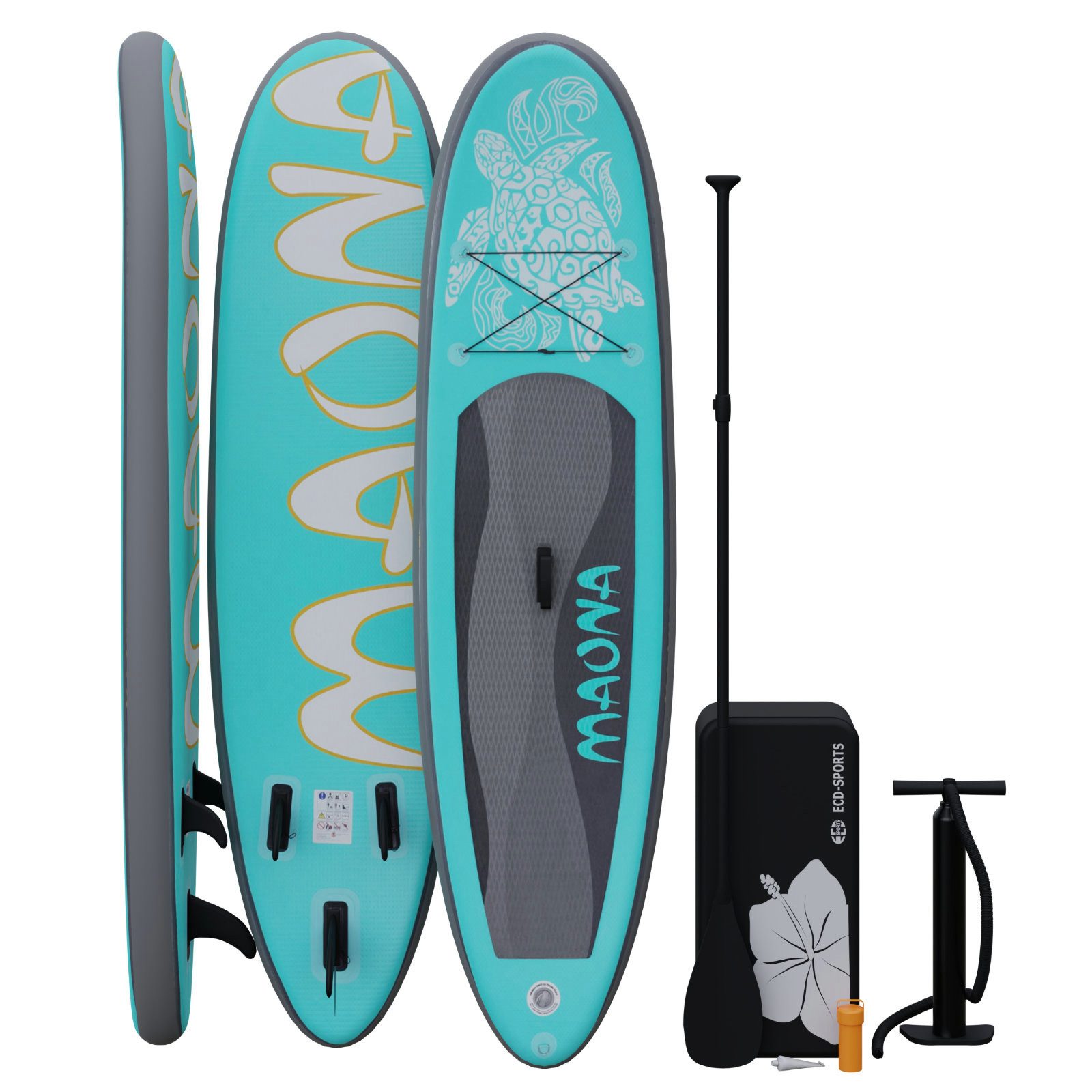 HAGO Inflatable SUP-Board Stand Up Paddle-Board MAONA SUP Board Komplettset 308 cm Länge Alu-Pad