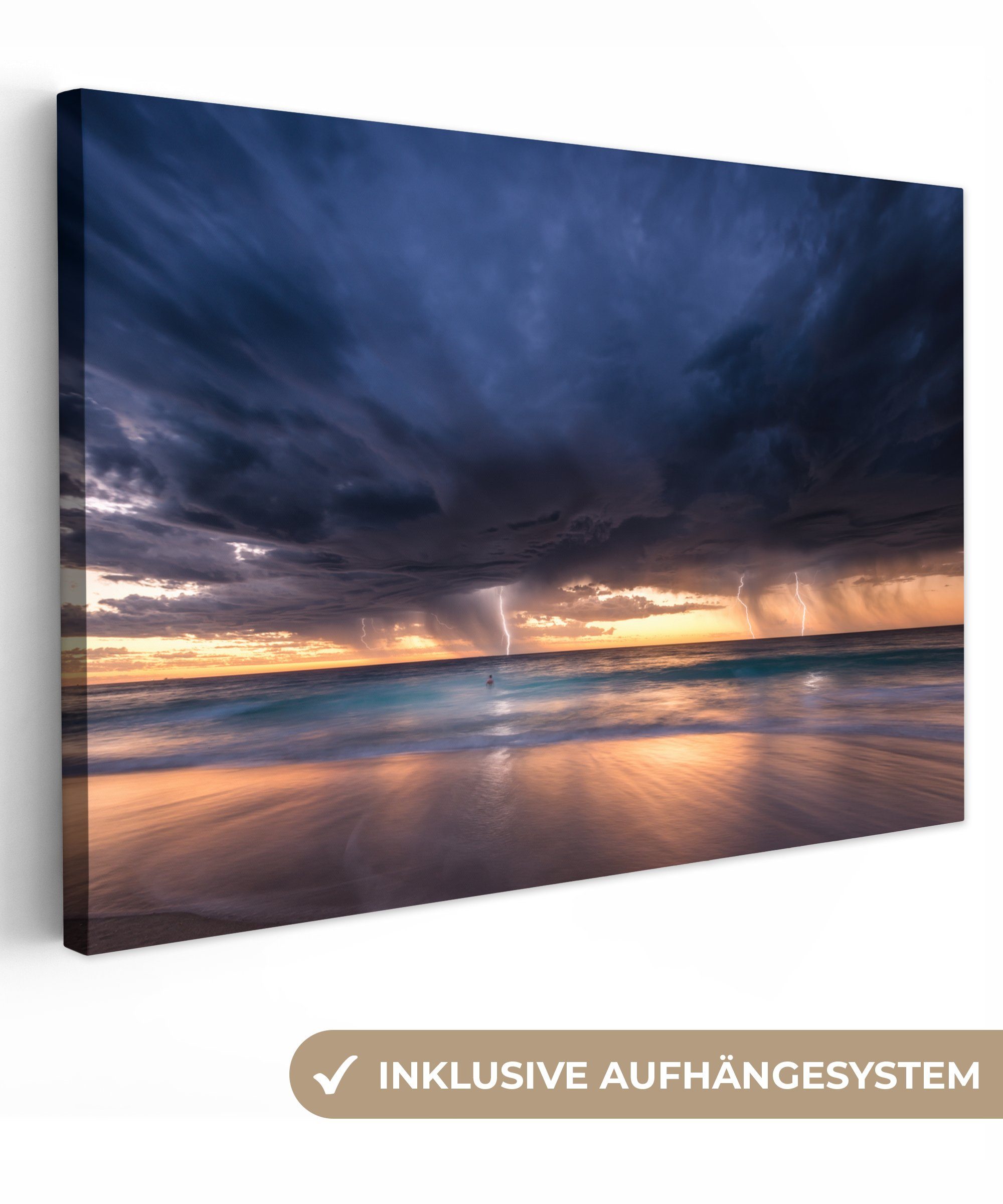 OneMillionCanvasses® Leinwandbild Sturm am Strand von Perth, (1 St), Wandbild Leinwandbilder, Aufhängefertig, Wanddeko, 30x20 cm