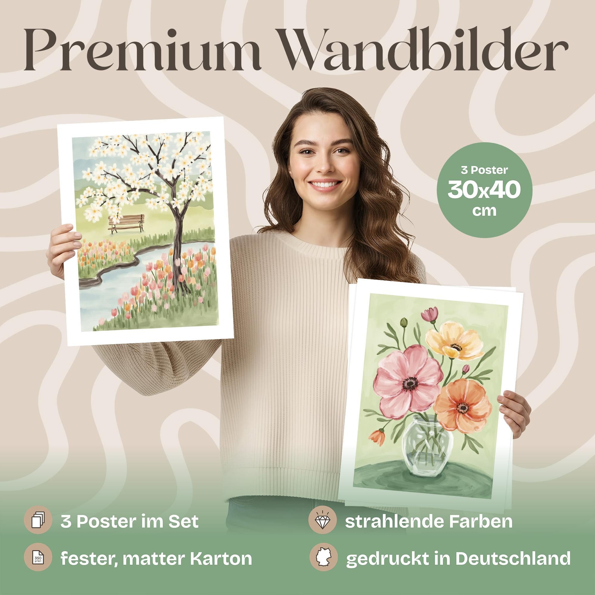 ARTFAVES Bilder-Collage Poster Set Flower Time Trio I mehrteilige Bilderwand I Wandbilder Blum, (Wandbilder modern, 3 St)