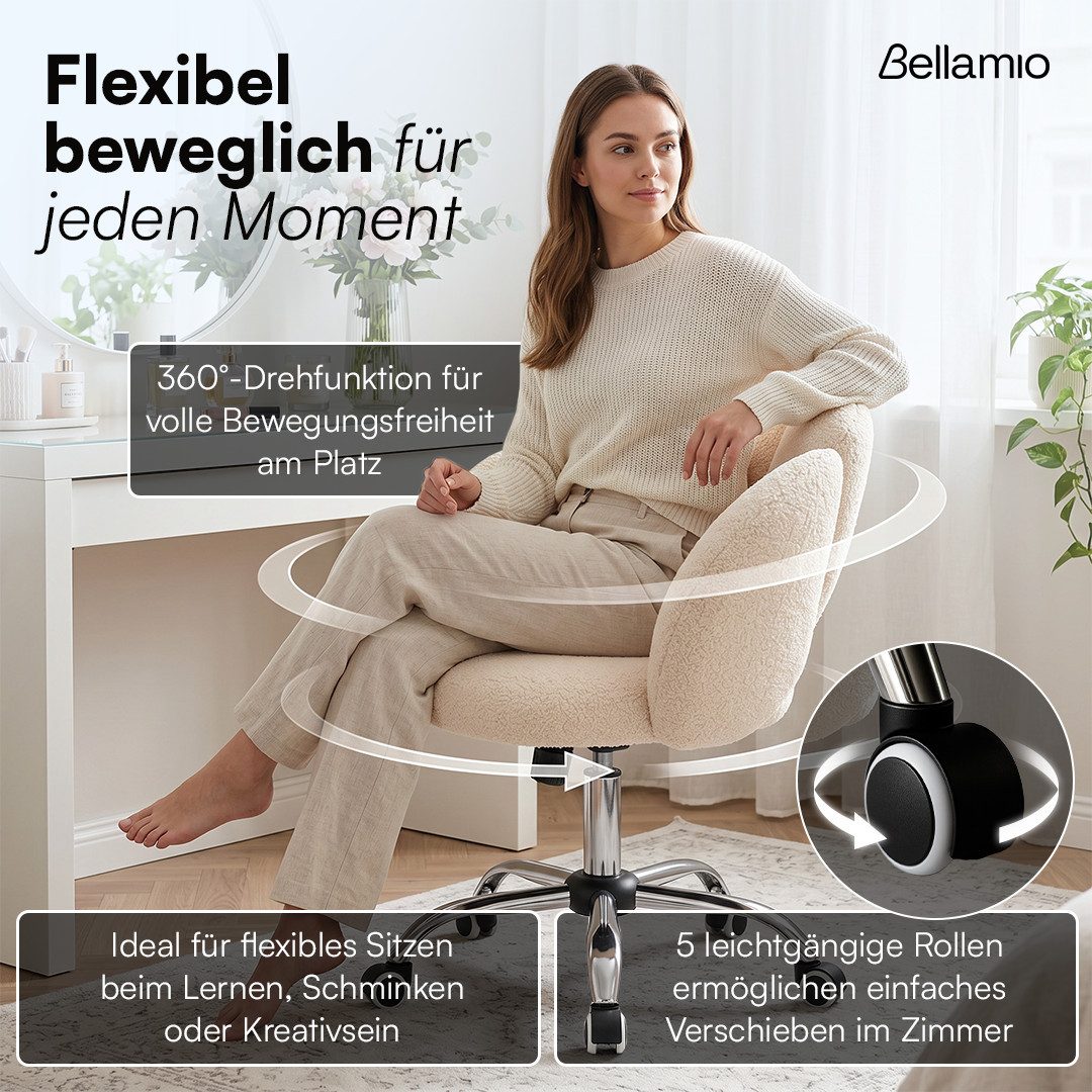 Bellamio Drehstuhl Meli Wolkenstuhl (beige, Bürostuhl höhenverstellbar & drehbar), bis 140 kg, Schmink- & Schreibtischstuhl mit verstellbarer Rückenlehne