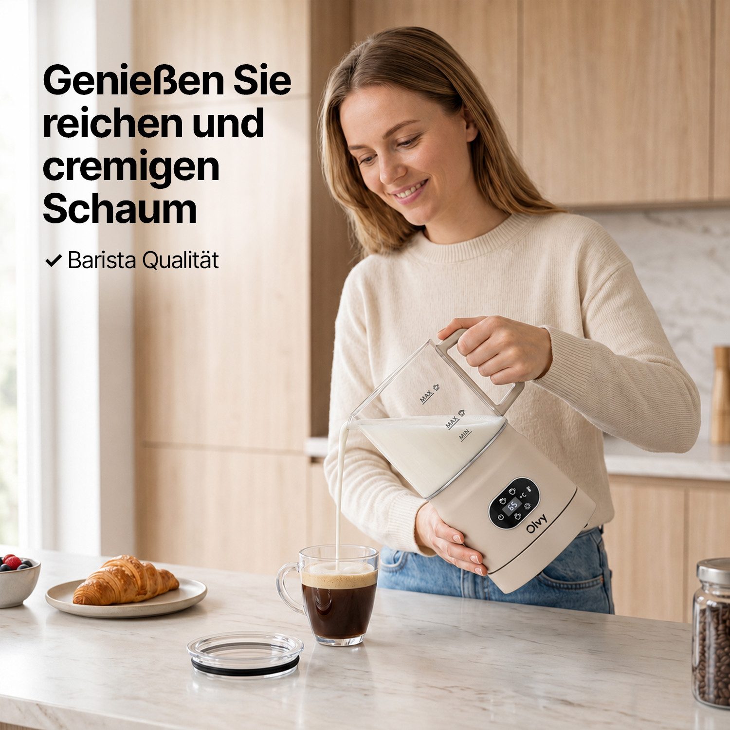 Olvy Milchaufschäumer Olvy Elektrischer Milchaufschäumer aus Glas 4-in-1, 500 W