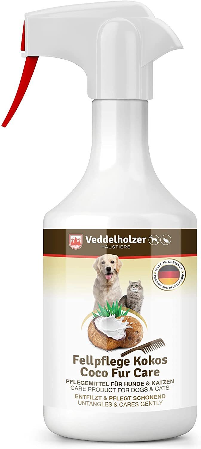 Veddelholzer Fellpflege Kokos Fellpflege Hund & Katze Entfilzungsspray, Hunde Zubehör, 250ml, 500 ml, (MIT KOKOSDUFT, Accessoires, Katzenpflege, Hundebedarf), Welpen, Fell. Zubehör, Hundeparfüm