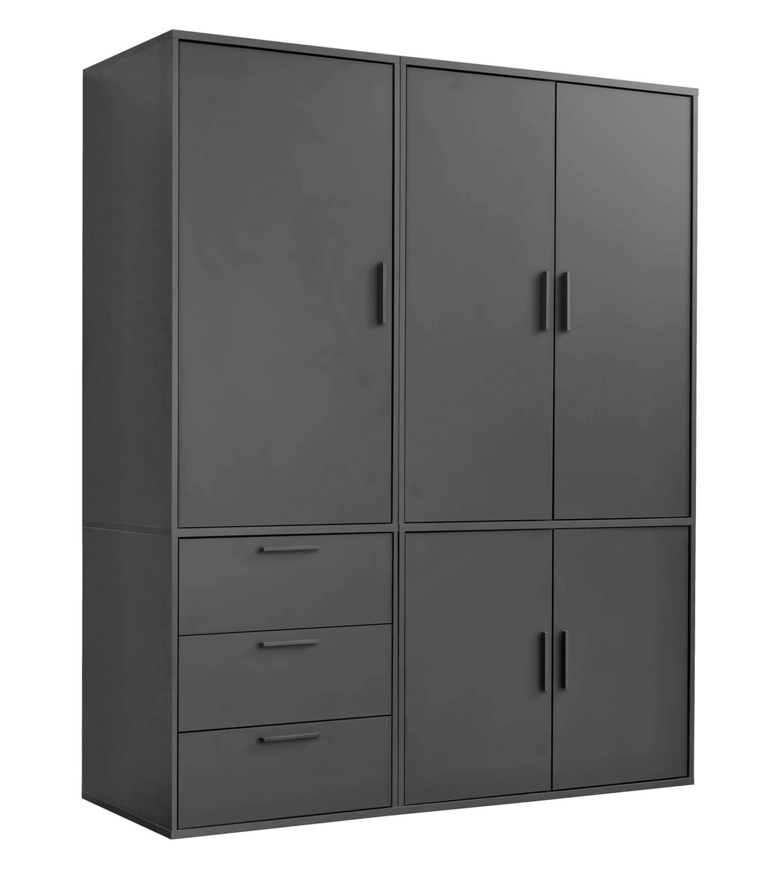 mokebo Kleiderschrank Der Grenzenlose (5-Türig & 3 Schubladen) Garderobenschrank, Schlafzimmerschrank oder Schrank groß in Schwarz