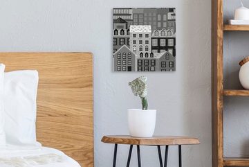 OneMillionCanvasses® Leinwandbild Muster der Häuser in der Stadt - schwarz und weiß, (1 St), Leinwand Bilder für Wohnzimmer Schlafzimmer