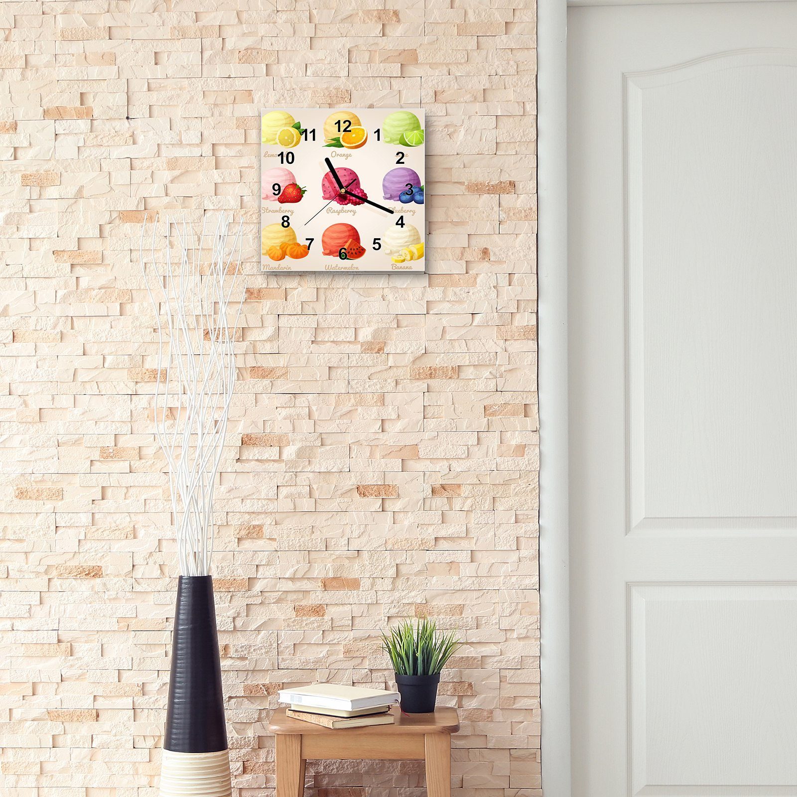 Wanduhr Wandkunst 30 30 cm mit Fruchtaromen Größe Motiv Primedeco Wanduhr mit Glasuhr Eiskugeln x