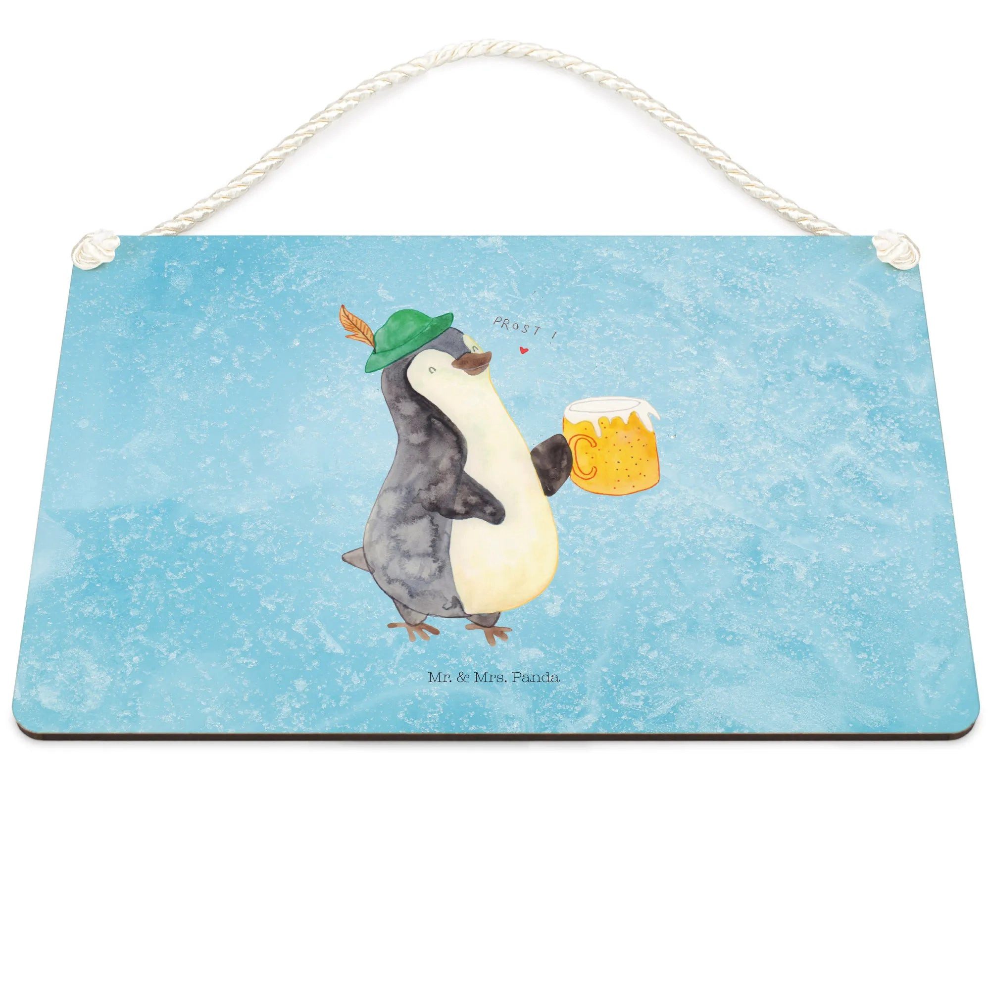 Thumbnail - Mr. & Mrs. Panda Hinweisschild Pinguin Bier DIN A5 - Eisblau - Geschenk, Metallschild, Rustikales De, (Packung, 1 St., P...