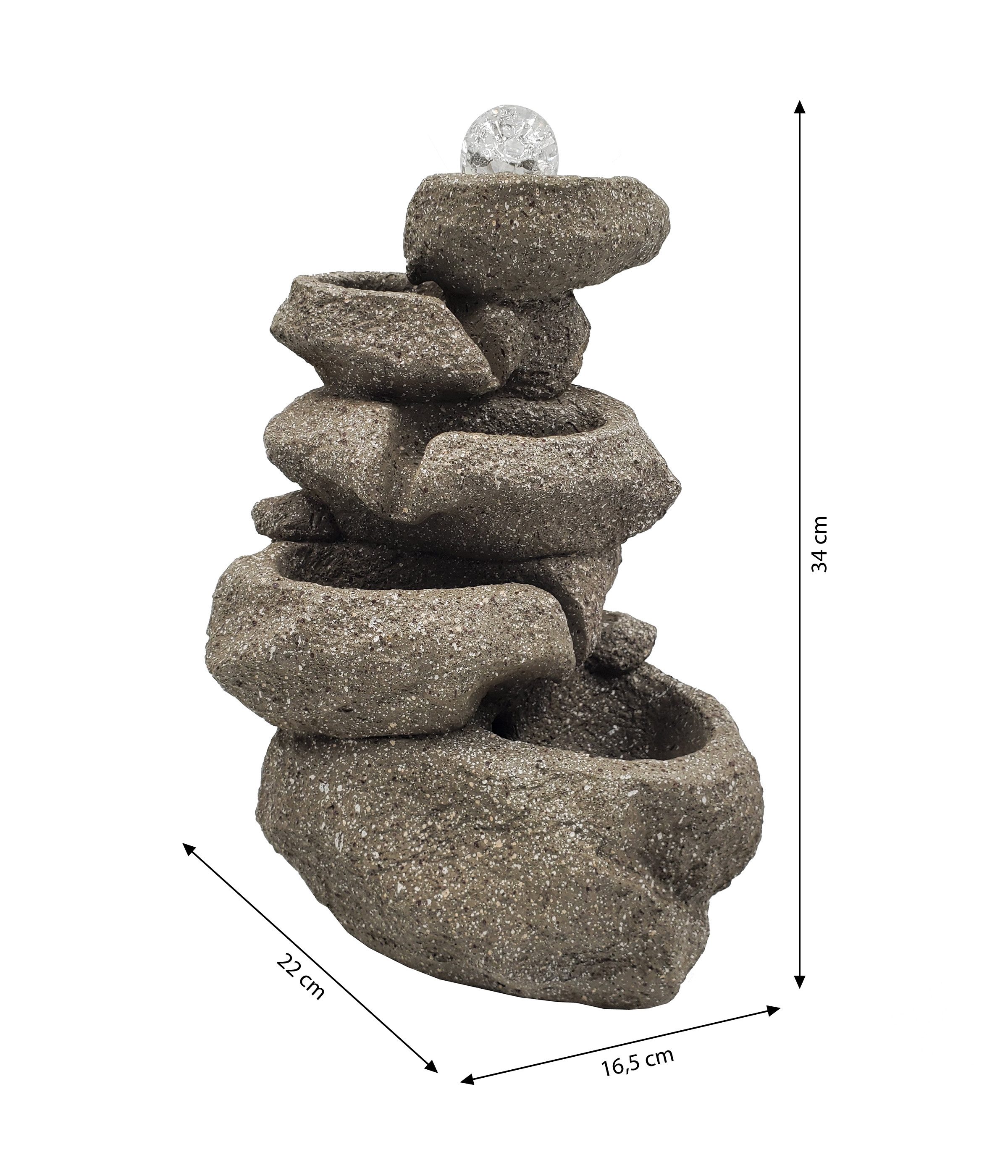Dehner Zimmerbrunnen Olina, mit LED-Beleuchtung, 16.5 x 34 x 22 cm, Polyresin, grau, beruhigende Wasserkaskade, warmweiße LED, robuster Kunststein