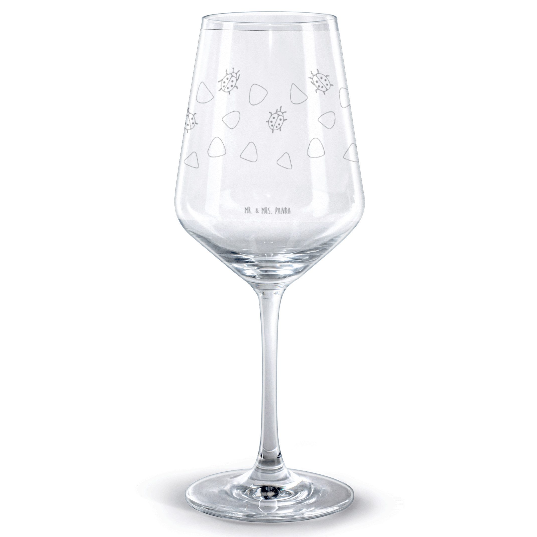 Mr. & Mrs. Panda Rotweinglas Marienkäfer Design, Weinglas, Weiß, Aquarell, Rotwein Glas, Muster, N, Premium Glas, glaskelch Glas Rotwein Rotwein Glas