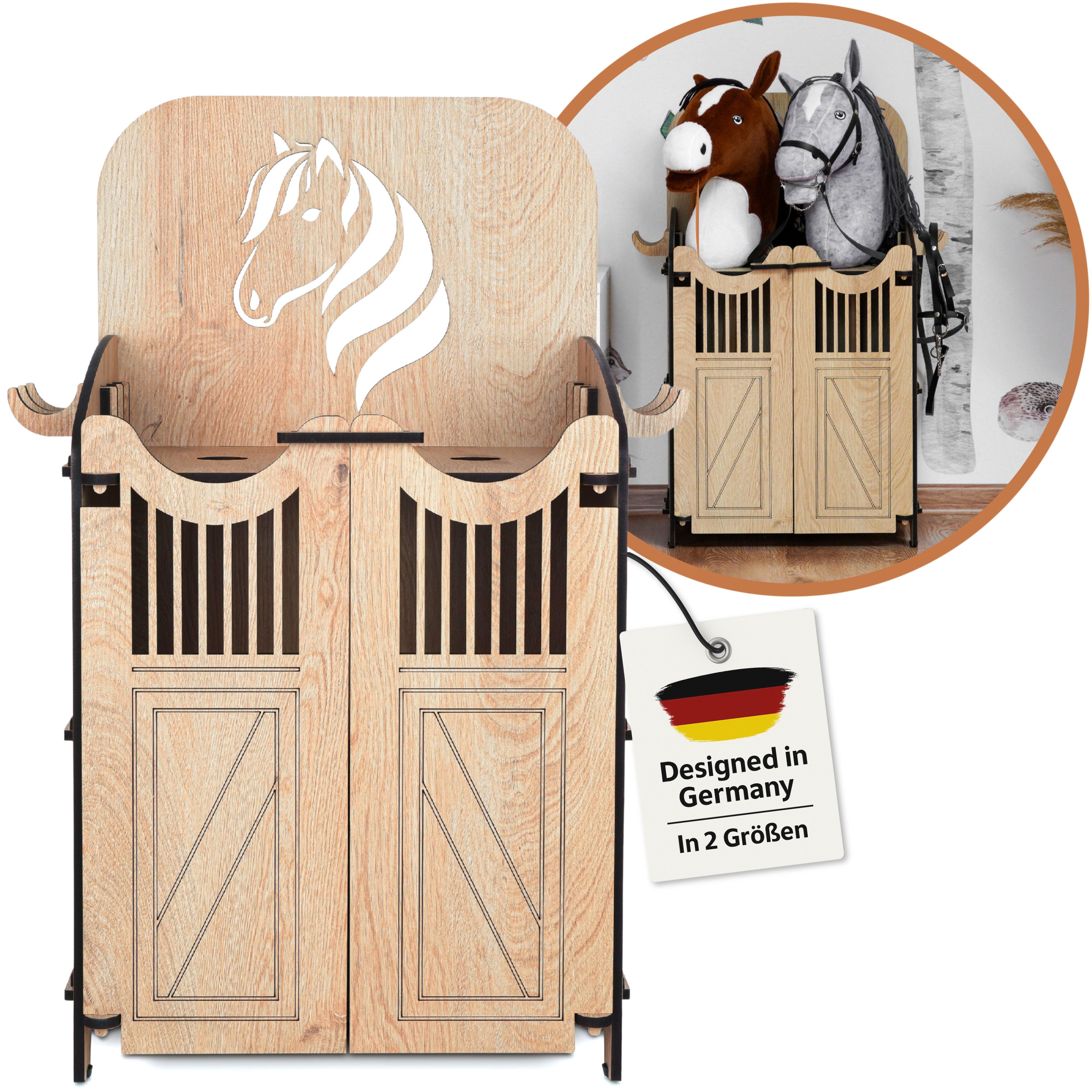 Hoofly Steckenpferd Hobby Horse Stall, (für 2 Pferde, für 1 Pferd, Zubehör mit Türen & Haken)