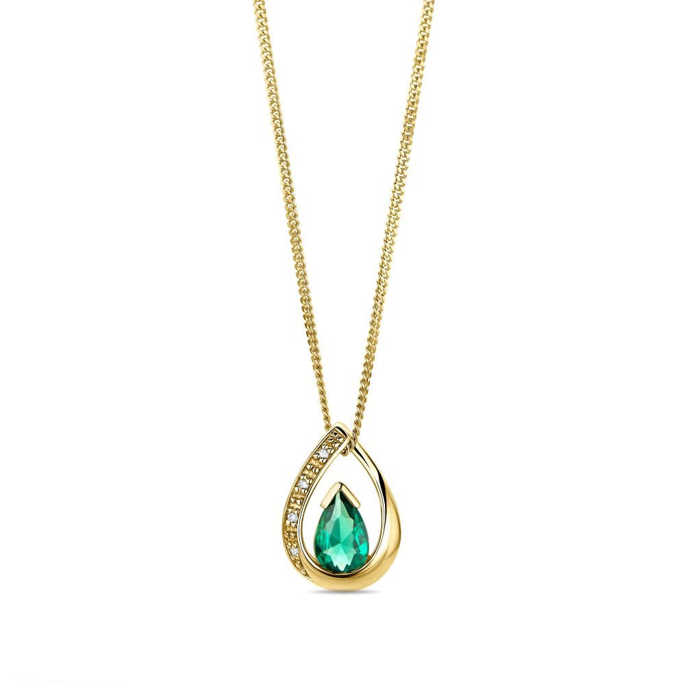 Miore Kette mit Anhänger Damen 9K (375) Gelbgold oder Weißgold mit Smaragd, Saphir oder Rubin, und 4 Diamanten 0,01 ct