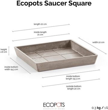 ECOPOTS Topfuntersetzer Quadratisch 20 Taupe, Zubehör für Ecopots Pflanzgefäße, für innen und außen: frostsicher, bruchsicher und lichtbeständig