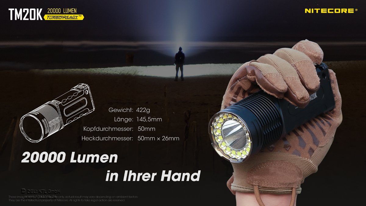 Nitecore LED Taschenlampe Suchscheinwerfer TM20K LED Akku, Outdoor Lampe (1-St) inkl. aufladbar