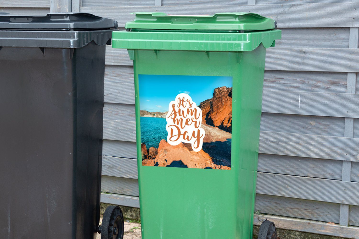 MuchoWow Wandsticker Strand Abfalbehälter Sticker, (1 St), - Container, Meer Zitate Mülleimer-aufkleber, - Mülltonne
