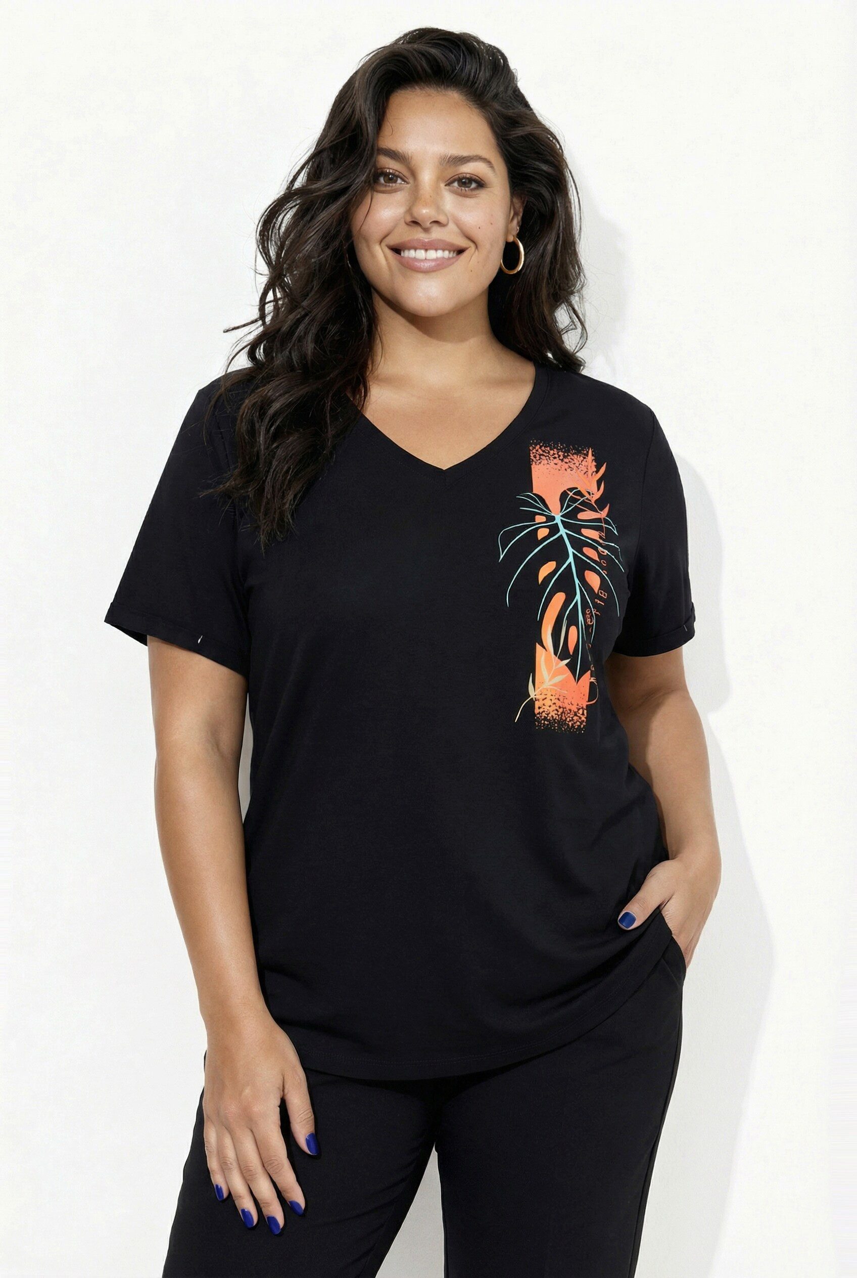 Ulla Popken T-Shirt Shirt V-Ausschnitt Halbarm