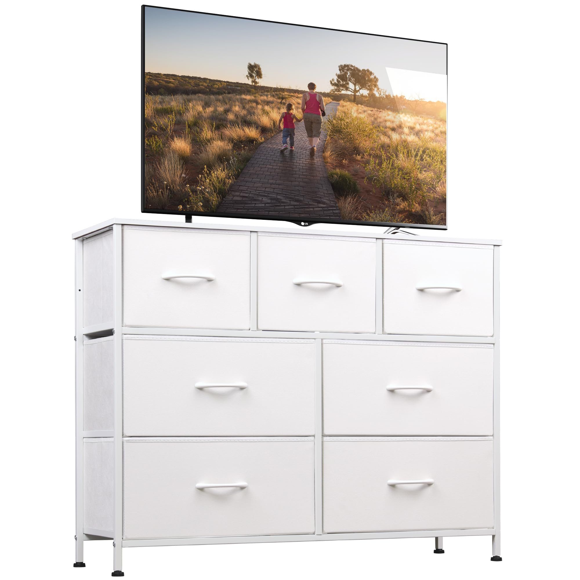 WLIVE Kommode Schubladenkommode mit 7 Stoffschubladen, (stabiler Stahlrahmen & Holzplatte), Breit 100cm, moderne Kommode für Wohnzimmer, Schlafzimmer, Flur & Büro