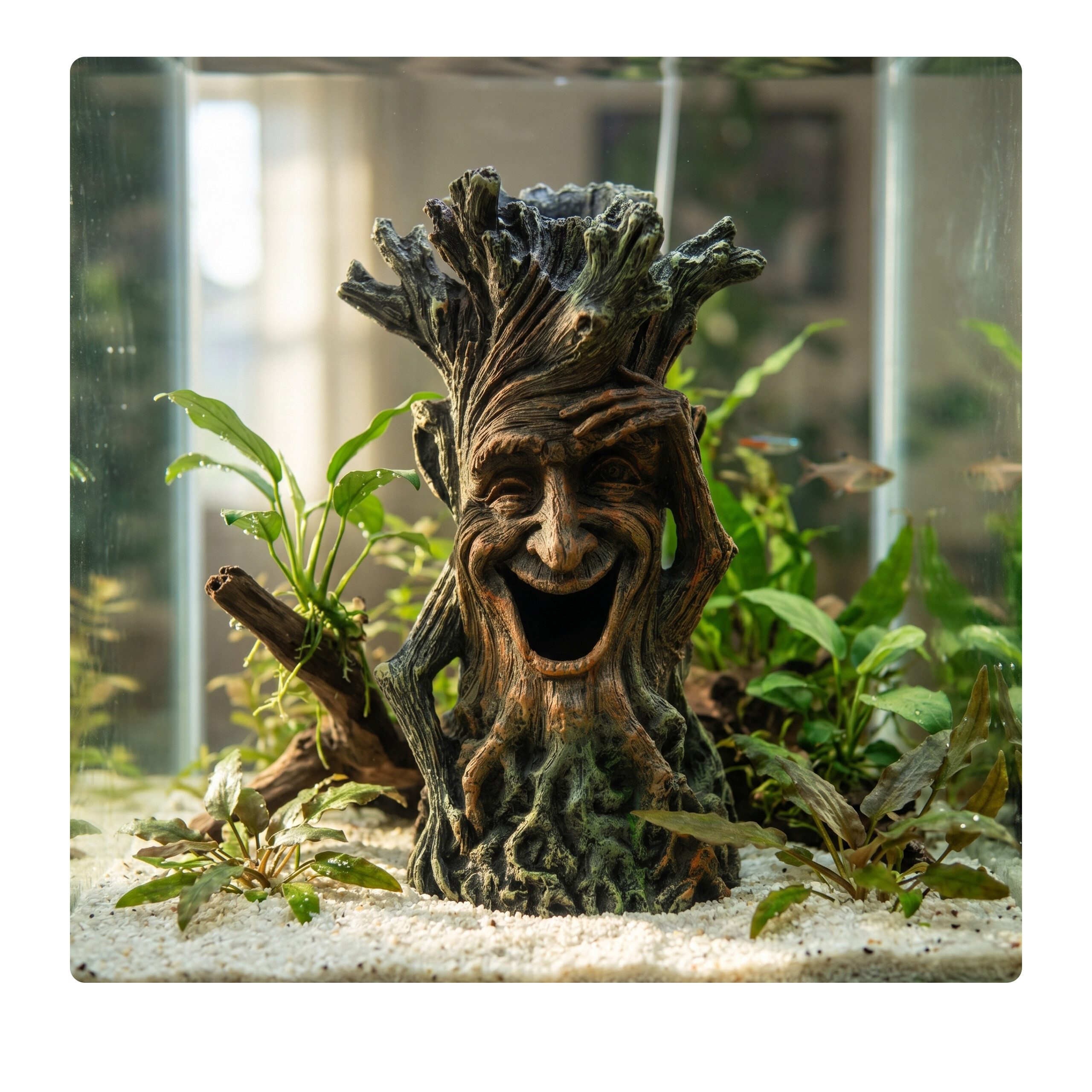 relaxdays Aquariendeko Aquarium Deko Baum mit Gesicht