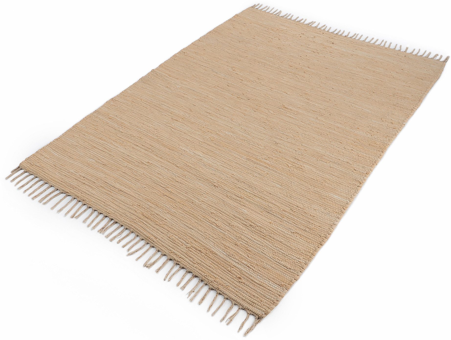 carpetfine Teppich Kelim Chindi uni, auch als Läufer, rechteckig, Höhe: 5 mm, Wendeteppich, reine Baumwolle, handgewebt, Uni-Farben, mit Fransen
