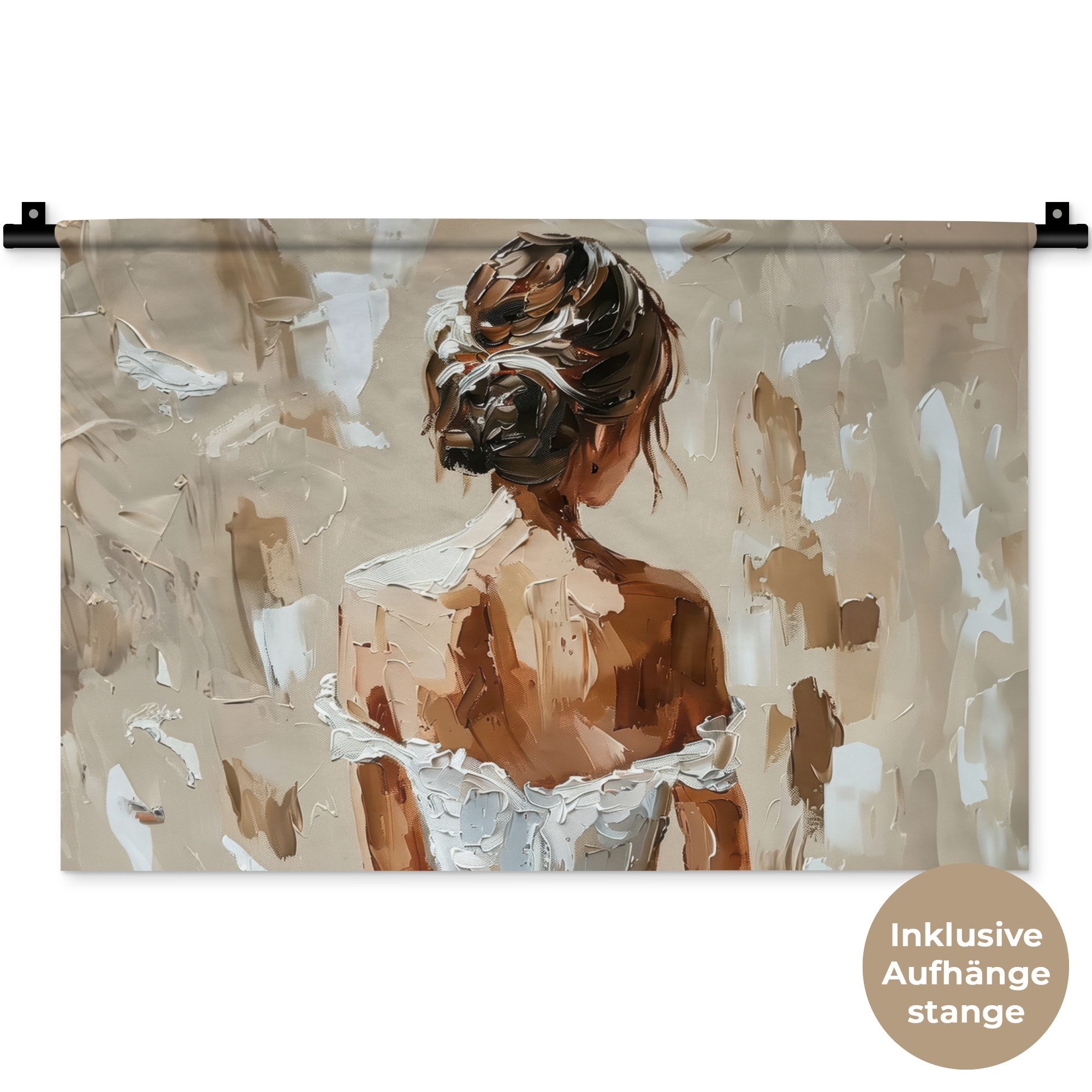 MuchoWow Wandteppich Frau - Farbe - Abstrakt - Beige - Modern, Rechteckig, Höhe: 3 mm, Wandteppich für Wohnzimmer, Schlafzimmer, 60x40 cm
