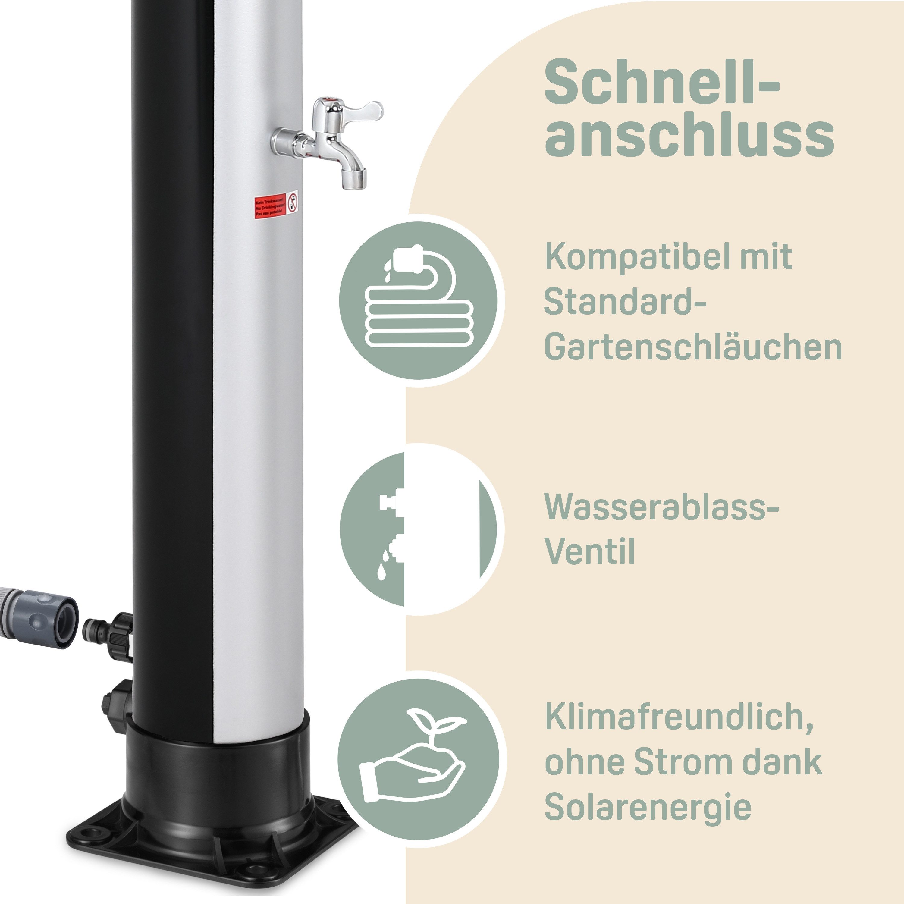 monzana Solardusche Solardusche 35L, 35 Liter Gartendusche Campingdusche Pooldusche Schwarz Silber