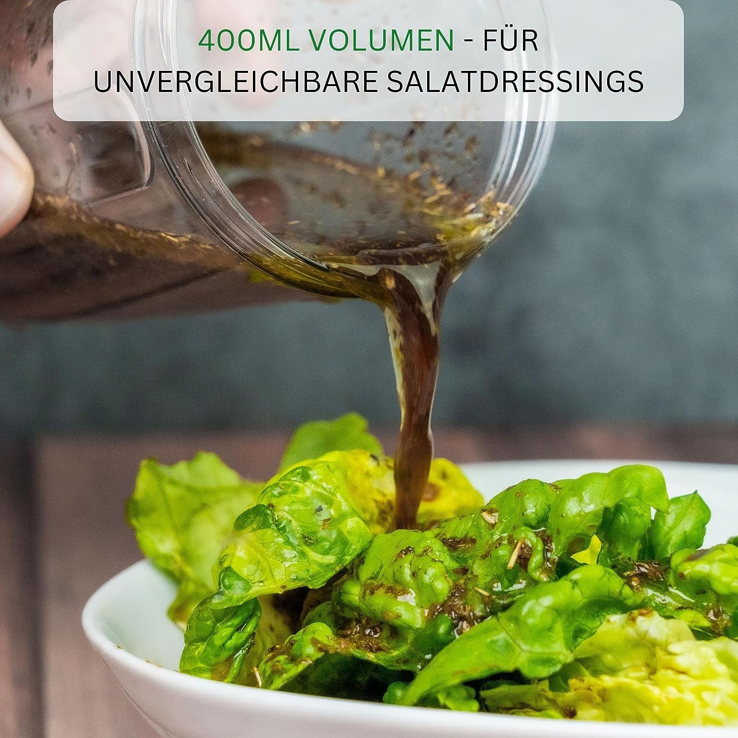 klumpenfrei & Shaker Salat Thiru 25 Kunststoff, Salatsoßen, für mit Dressing E-Book Rezepten, - 400ml Dressing inkl. Basic spülmaschinenfest,