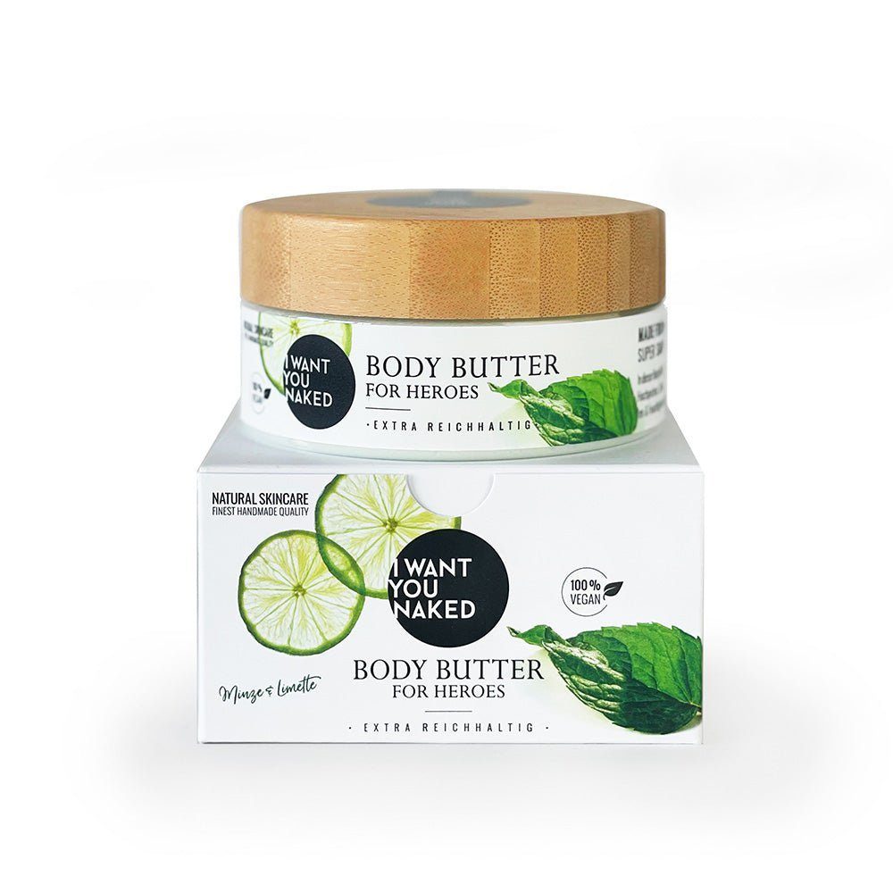 I WANT YOU NAKED Körperbutter IWYN For Heroes Set, 1-tlg., Body Butter mit Minze & Limette 200ml extra reichhaltig vegan handmade
