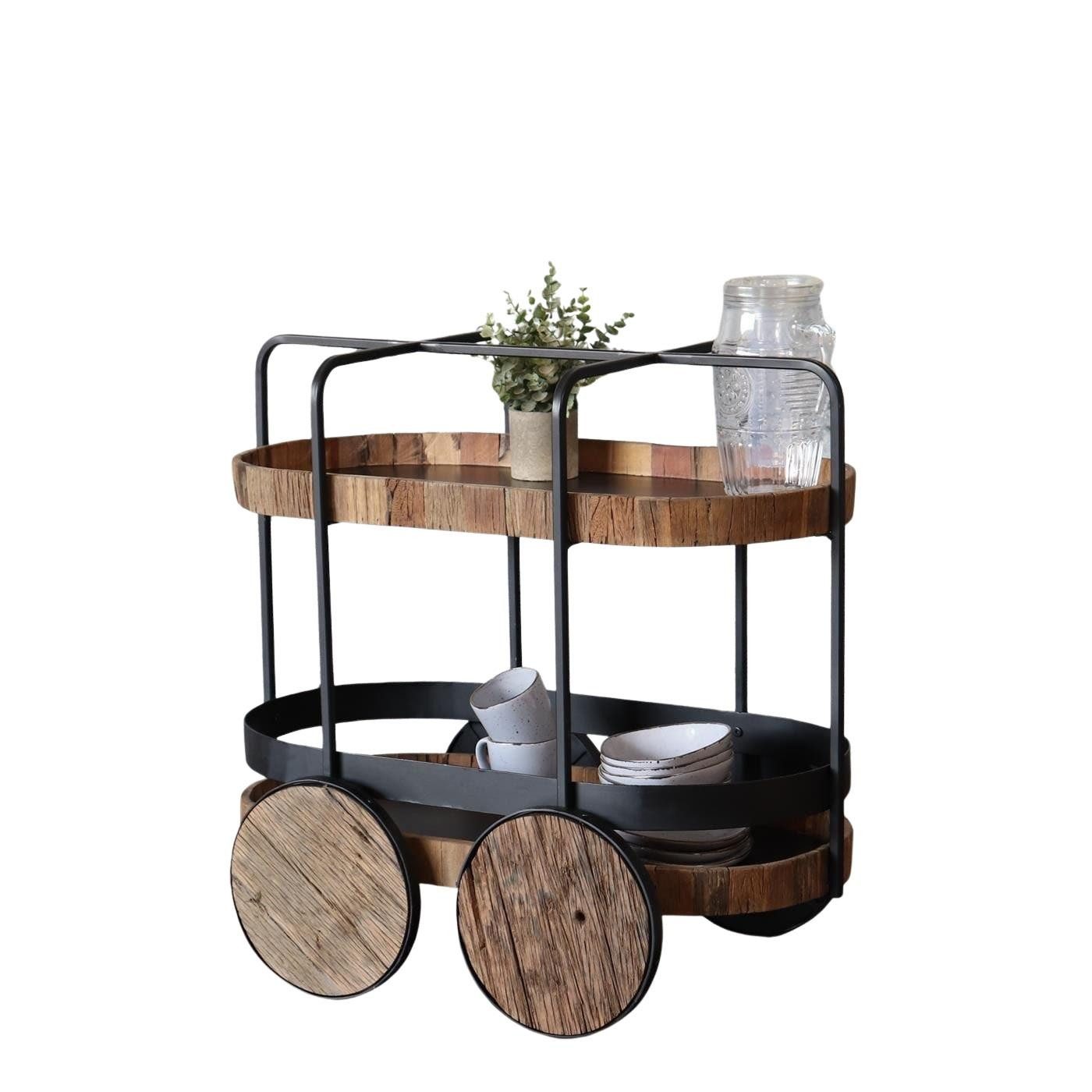 baario Візки для кухні Barwagen BELLAGIO Design Holz, schwarz Servierwagen Altholz Treibholz & Metall